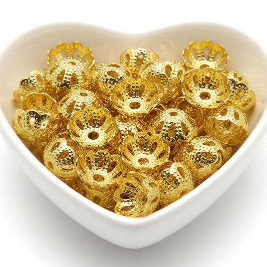 Golden Bead Caps for Jewellery Making, Assorted Metal Flower product image