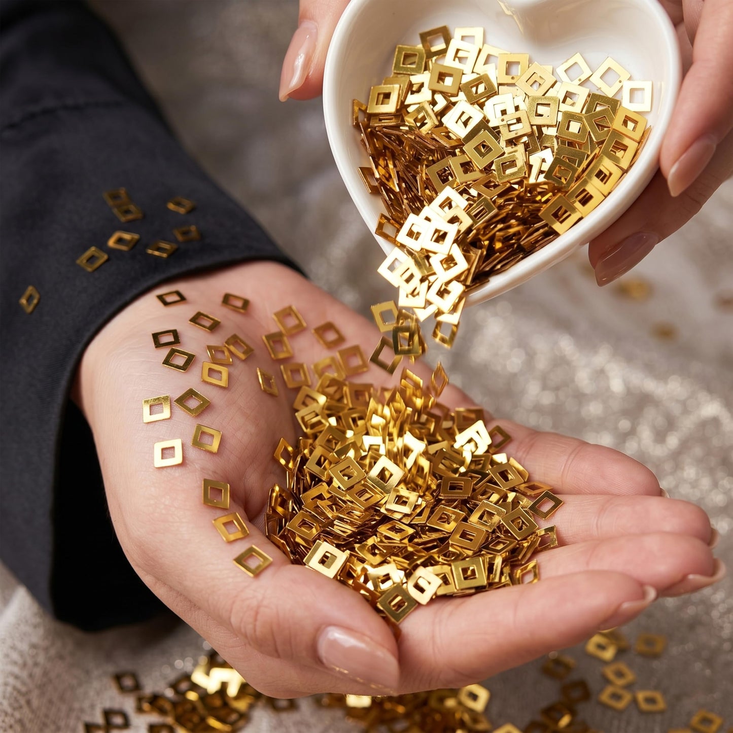 Freshen up boutique craft projects and aari embroidery with shiny gold aari work sparkle pieces.