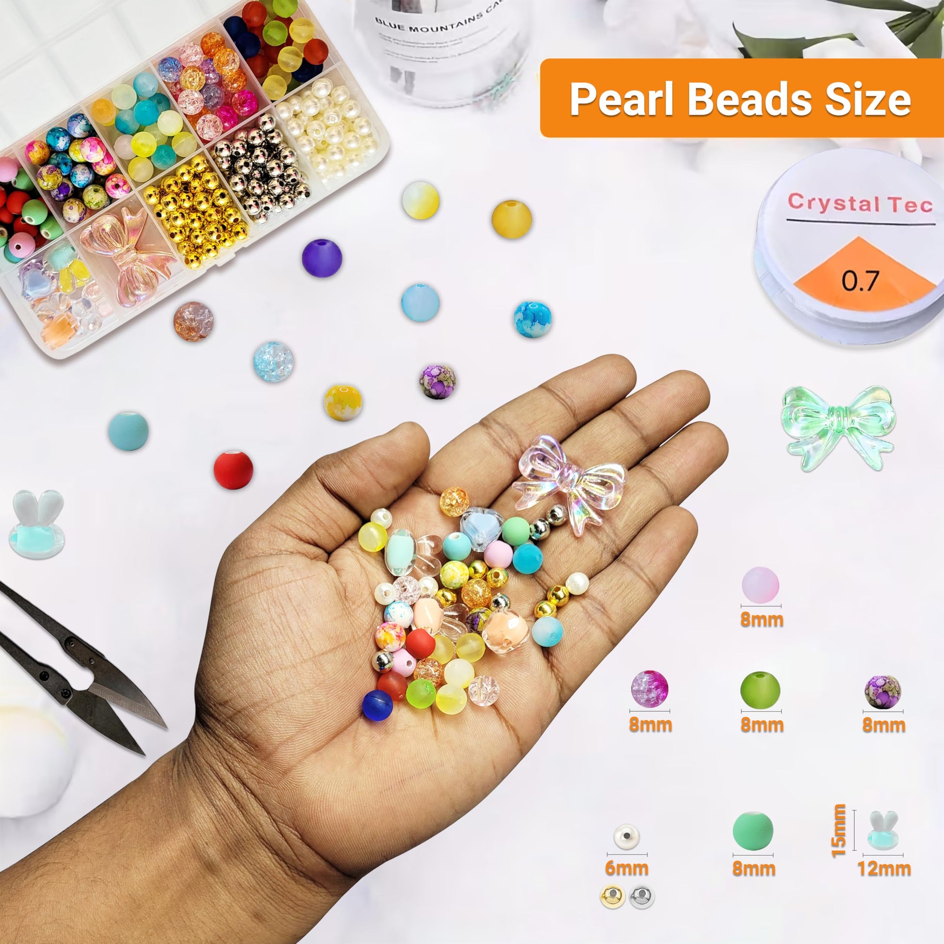 Multicolor Bracelet Making Kit for Girls Age 5-8 Years Old with Beads Acrylic. Assorted layout image showing beads organized for bracelet and DIY projects.
