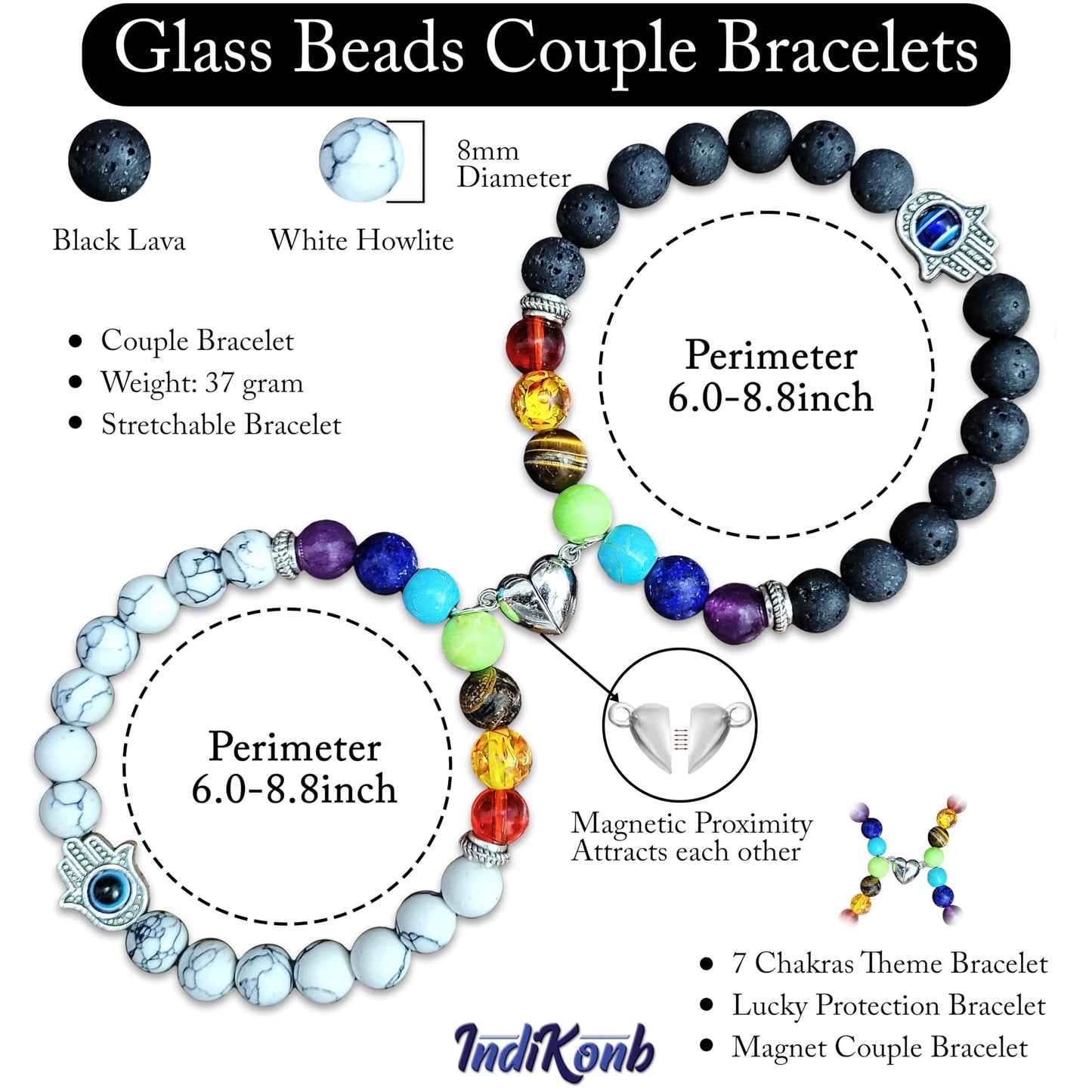 Magnetic Heart Love Bracelets for Couples & Friends - Set of 2