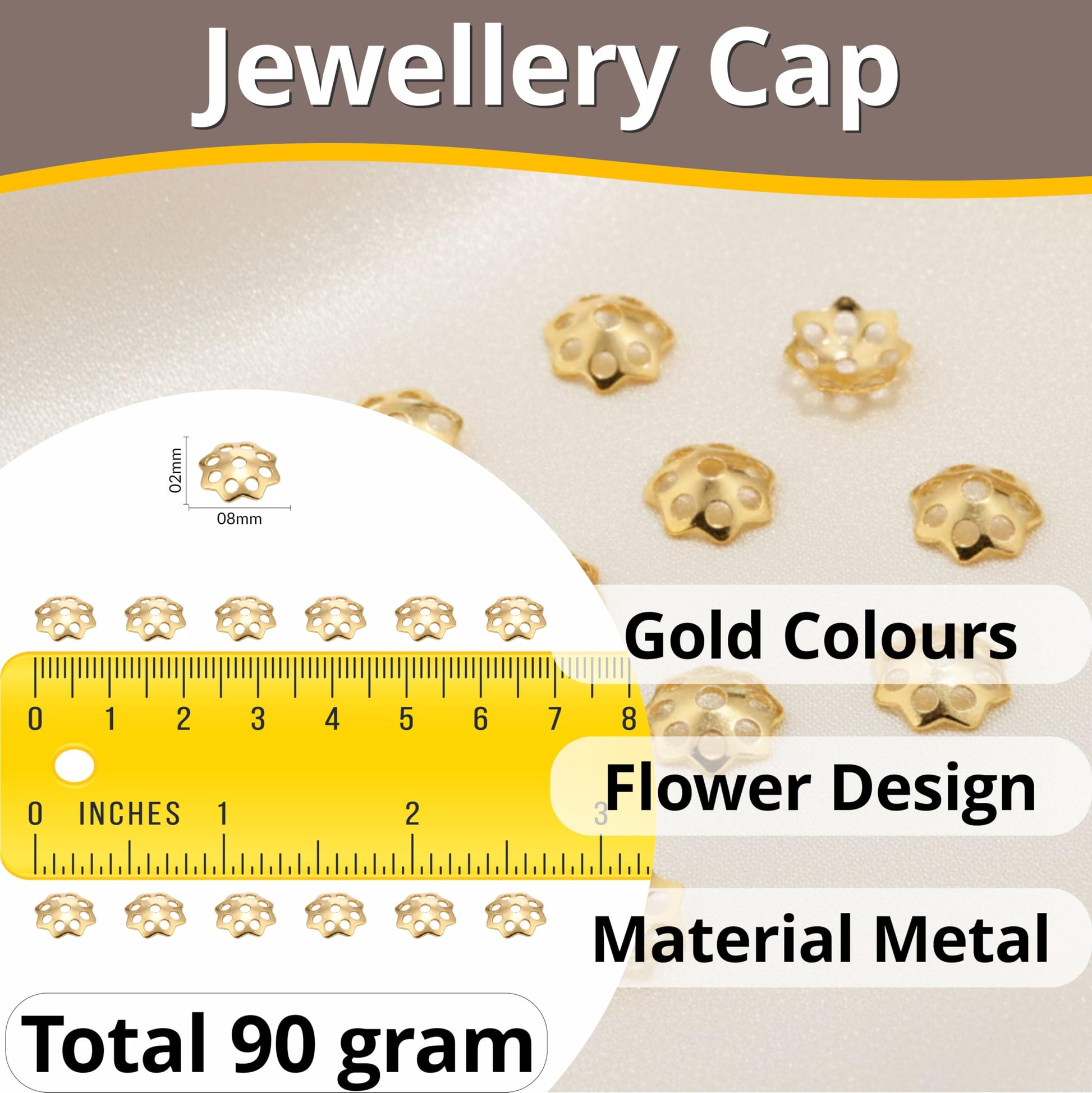 Show a clean craft look in latkan work with jewelry-ready flower bead caps for bead jewelry.