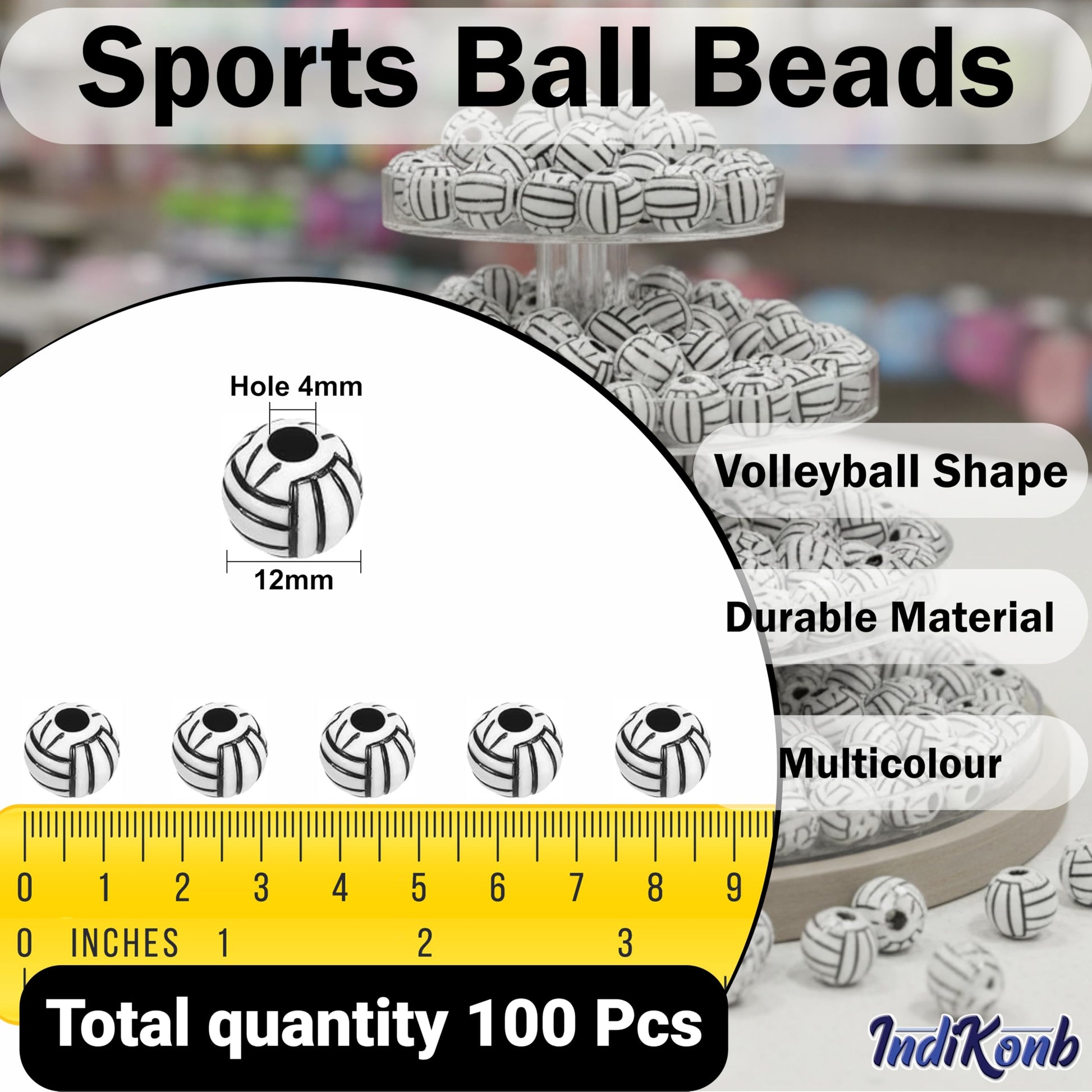 Black and white volleyball design beads for jewelry making