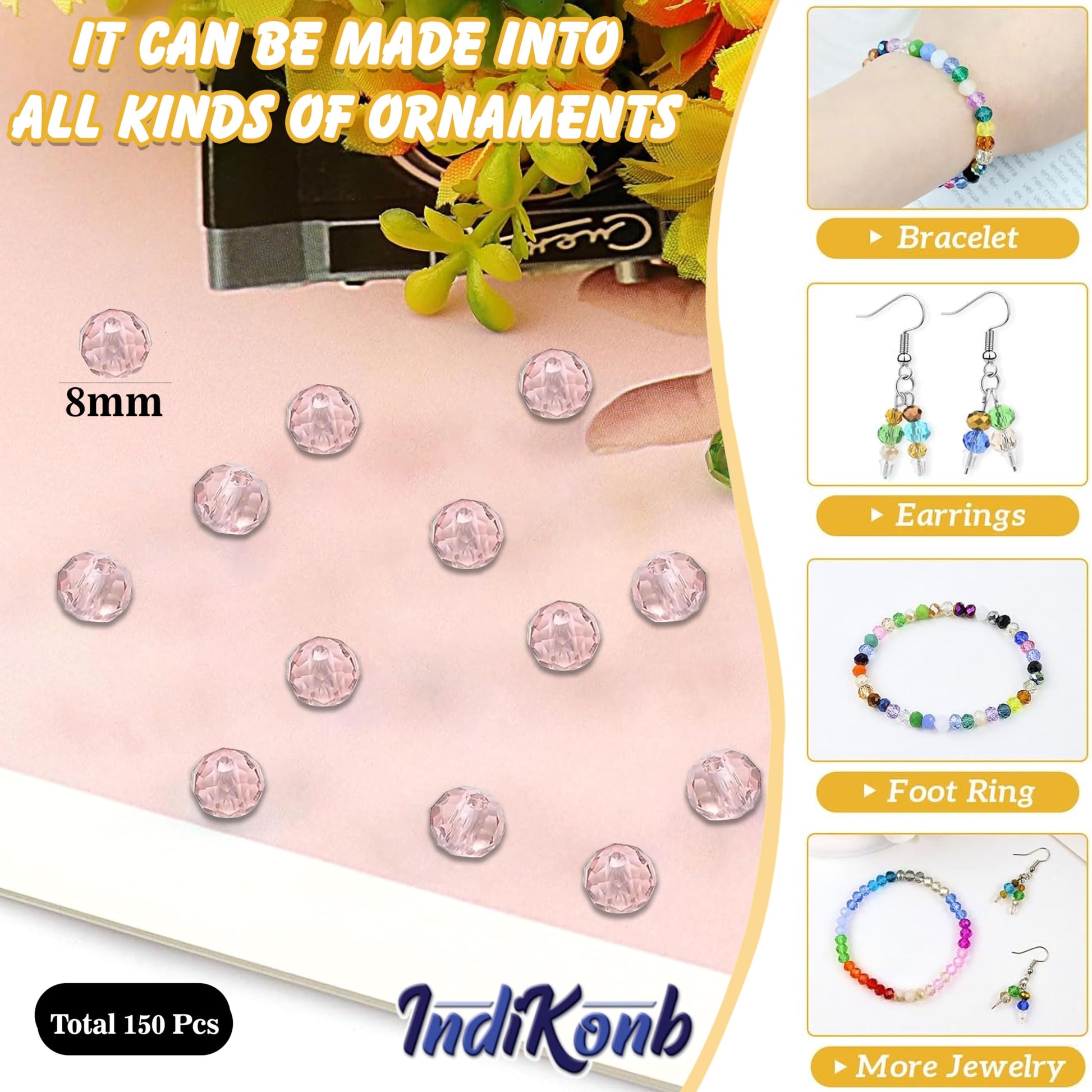 Pink and transparent 8mm and 90 grams beads fit into necklace making and DIY jewellery projects without making the design feel heavy.