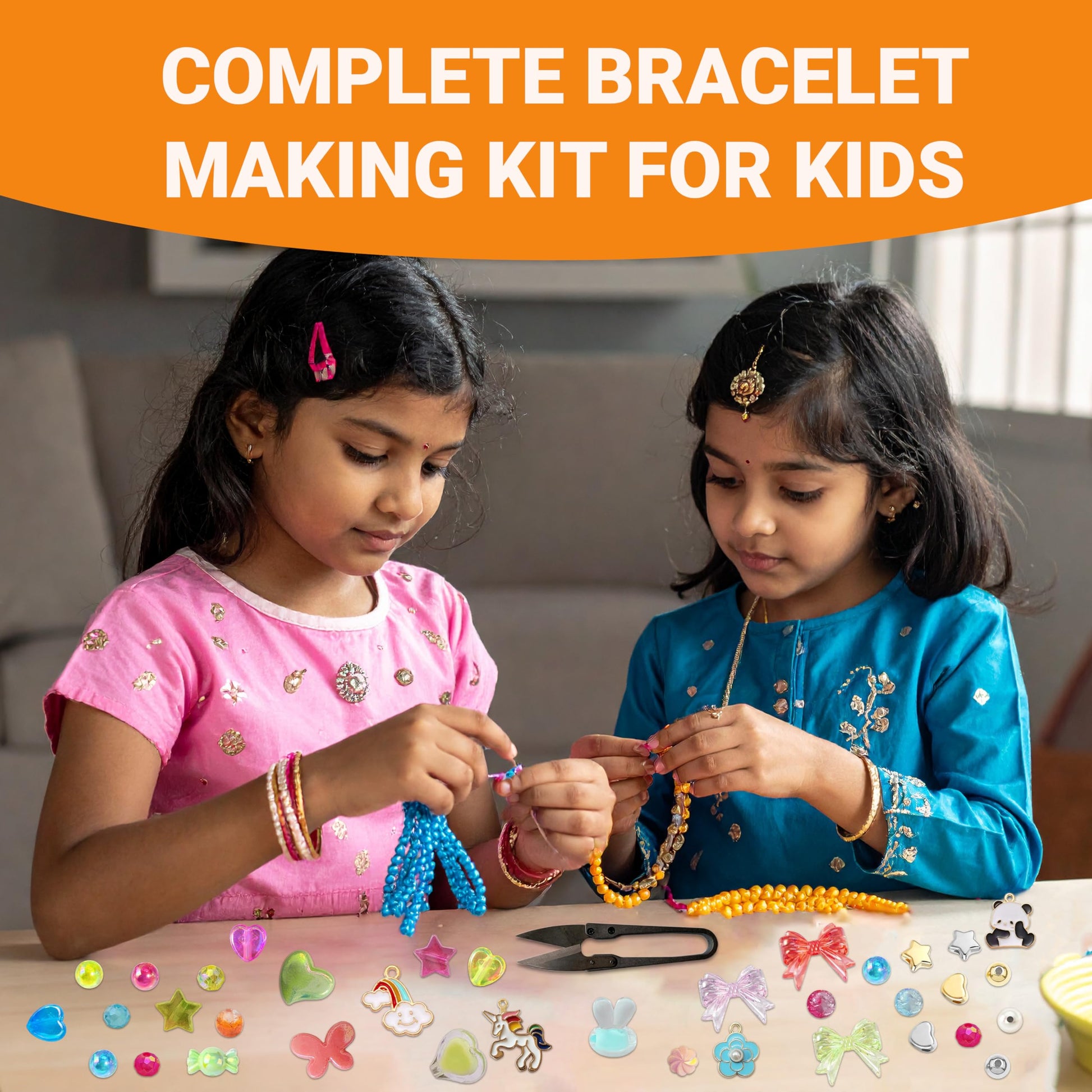 Multicolor Bracelet Making Kit for Girls Age 8-12 Years Old with Beads Acrylic. Detailed product image showing size, surface, and material quality.