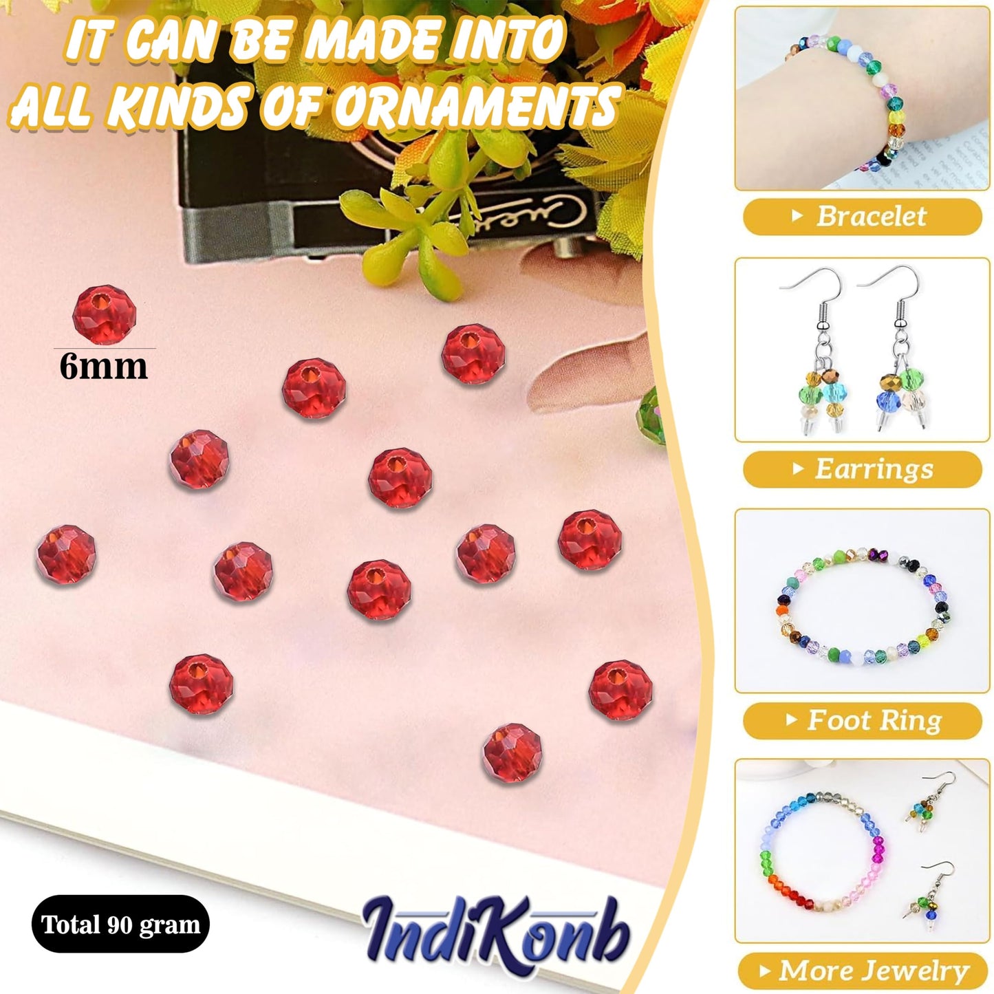 Necklace making and DIY jewellery projects can look sharper with red and transparent 6mm and 90 grams beads.