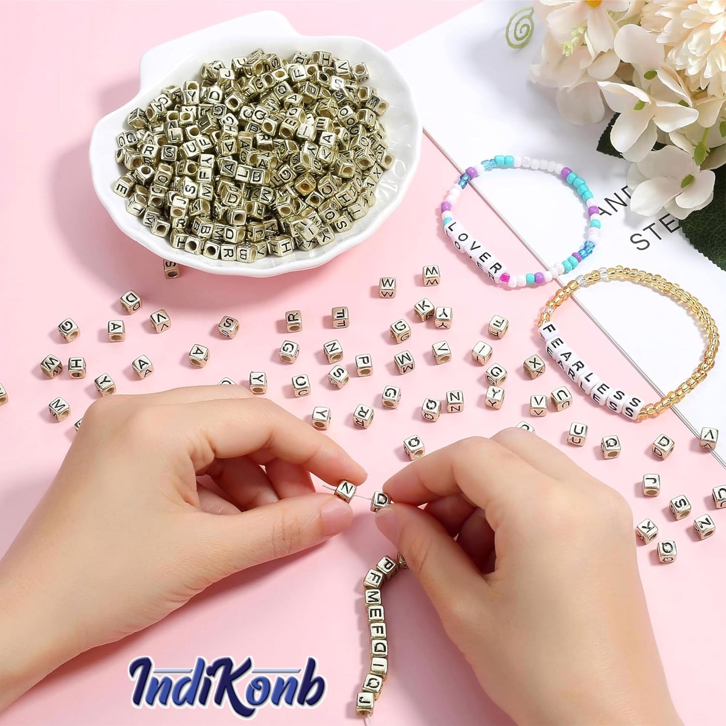 Multicolour and clear 6mm beads are a clean finishing element for beading craft.