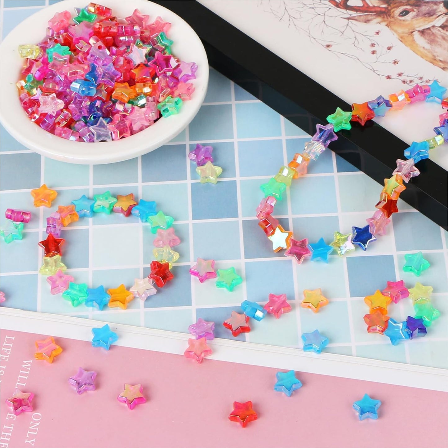 Multicolor Star Shaped Rainbow Beads - 8mm Plastic Craft Beads