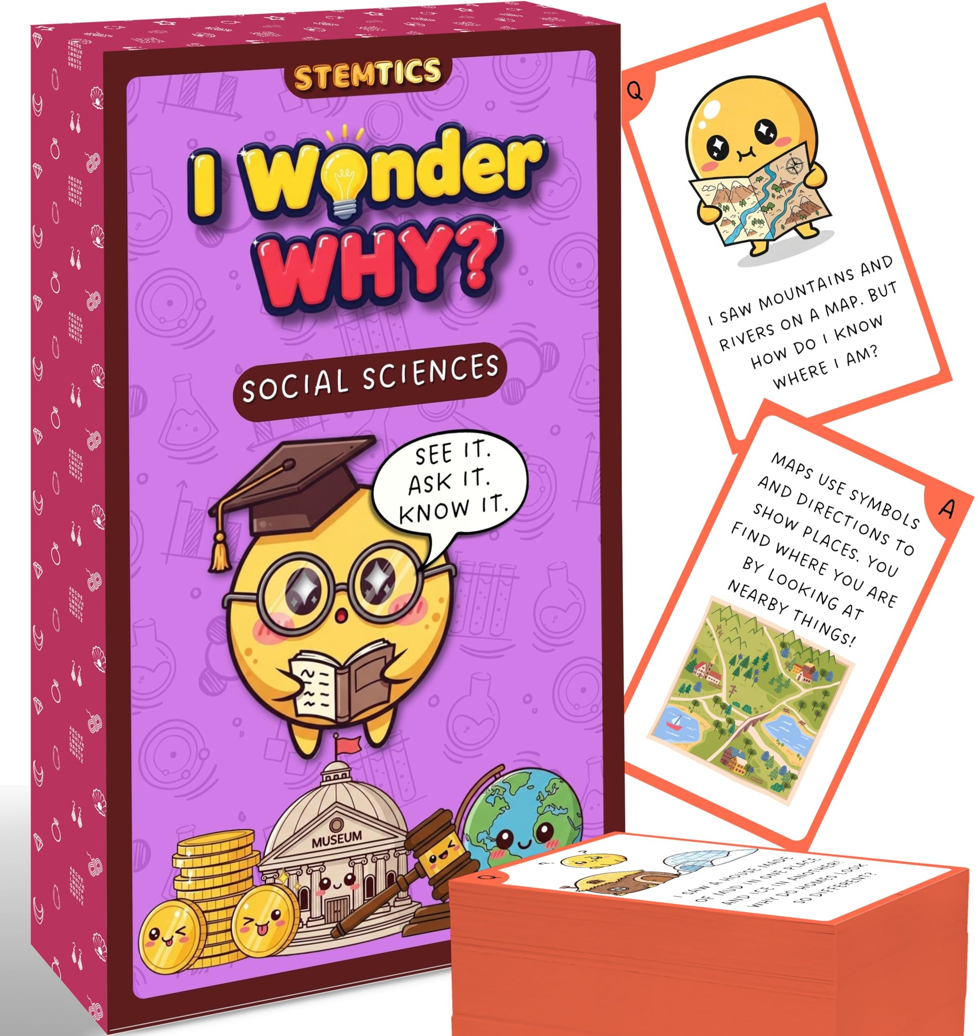 Multi-color Social Science Flash Cards for Kids Set Paper. Main product image showing the full product layout.
