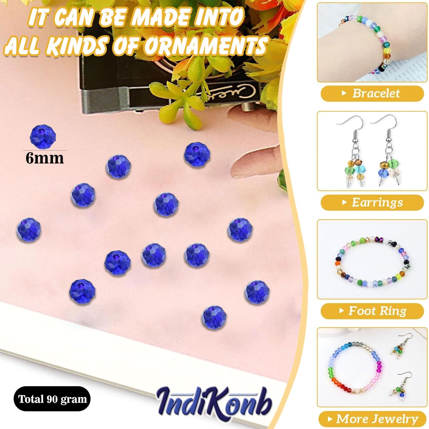 Blue and transparent 6mm and 90 grams beads help create handmade beadwork accent to handmade projects in necklace making and DIY jewellery projects.