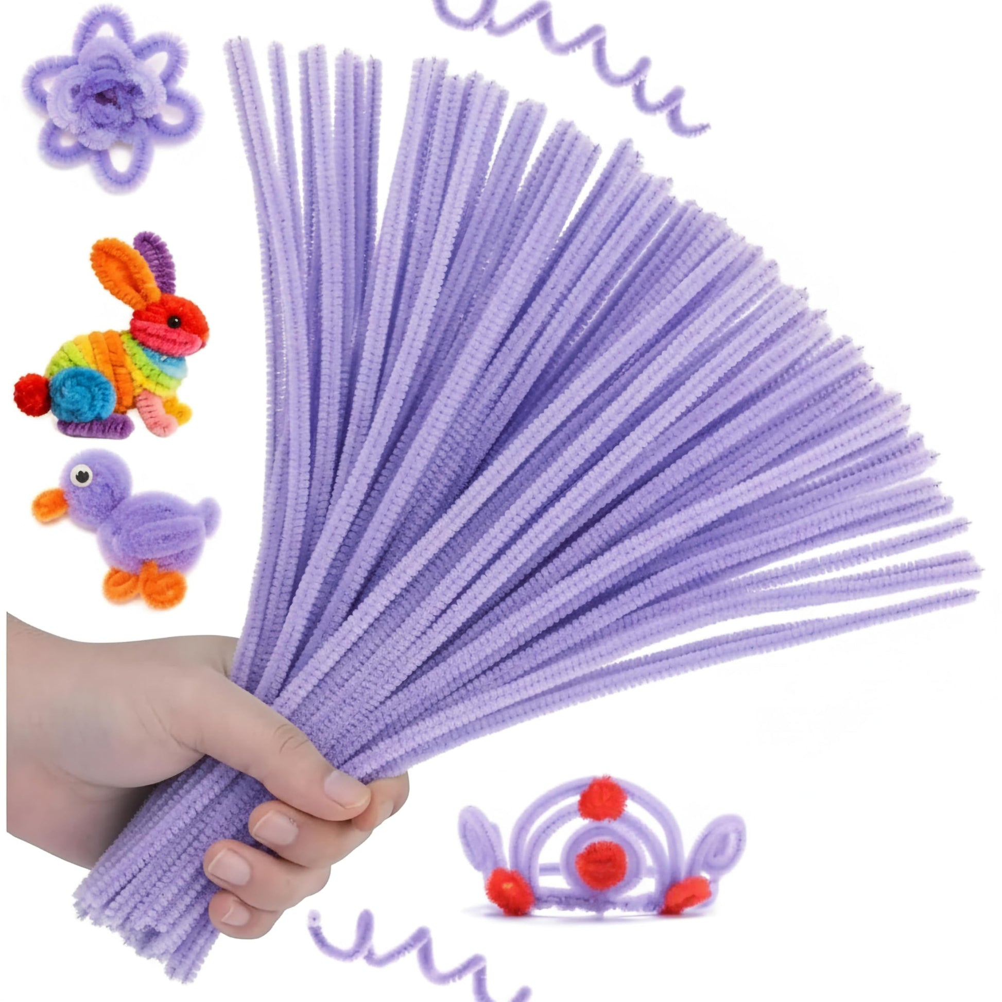 Add soft fuzzy texture to flower making and school art with light purple chenille stems.