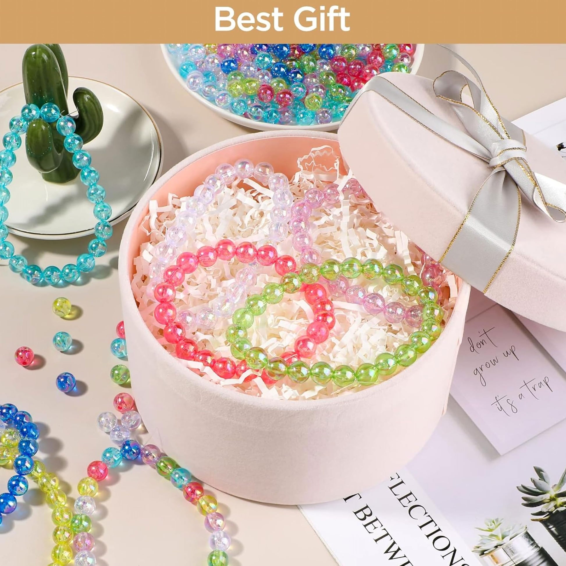 In handmade accessories and bracelet making, rainbow and multicolour 6mm and 6 mm beads add depth and neat finishing.