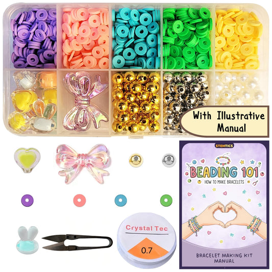 Multicolor Bracelet Making Kit for Girls Age 5-8 Years Old with Beads Acrylic. Main product image showing the full assortment for jewelry making and craft work.