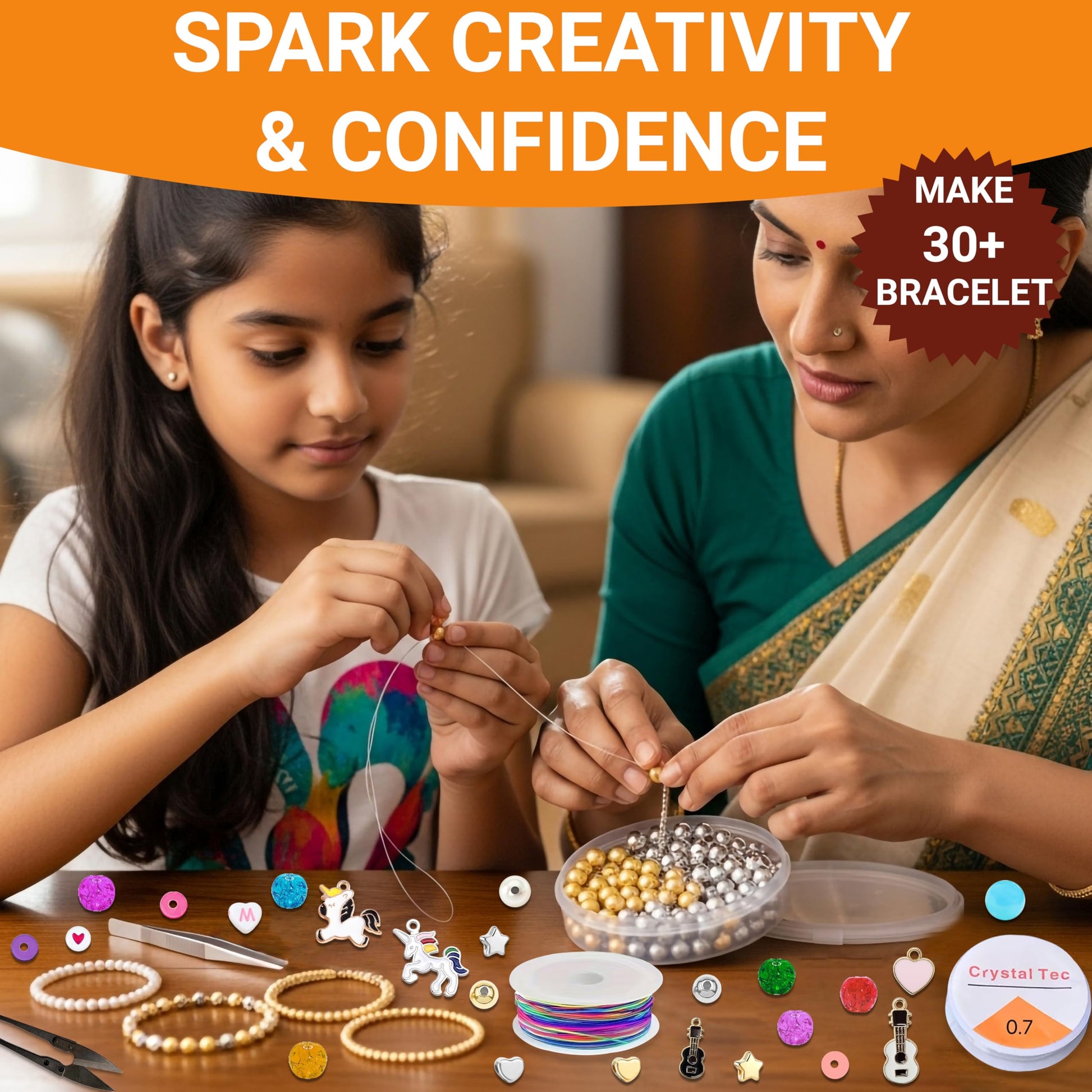 Multicolor Unicorn Bracelet Making Kit with Beads and Charms Acrylic. Detailed product image showing size, surface, and material quality.