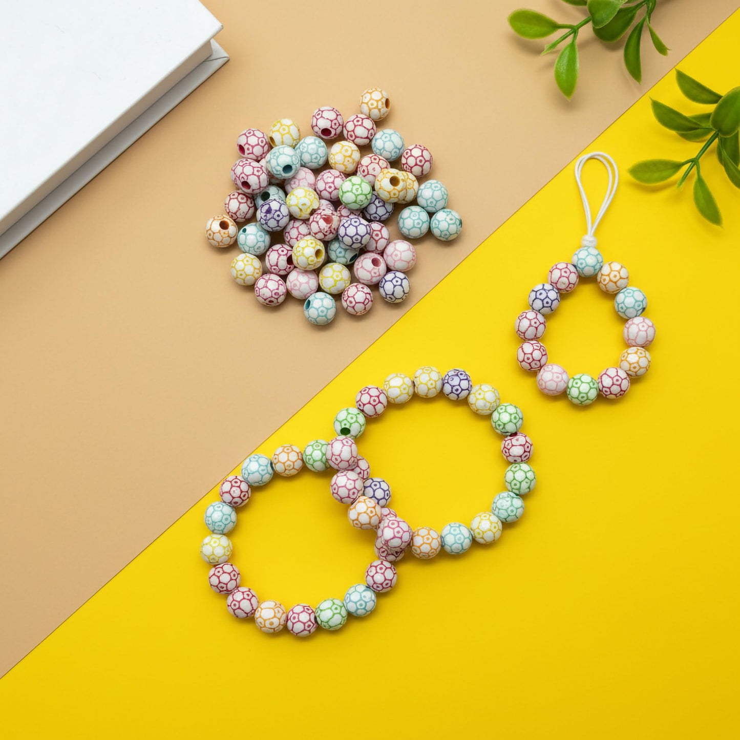Jewelry making beads with colorful football pattern