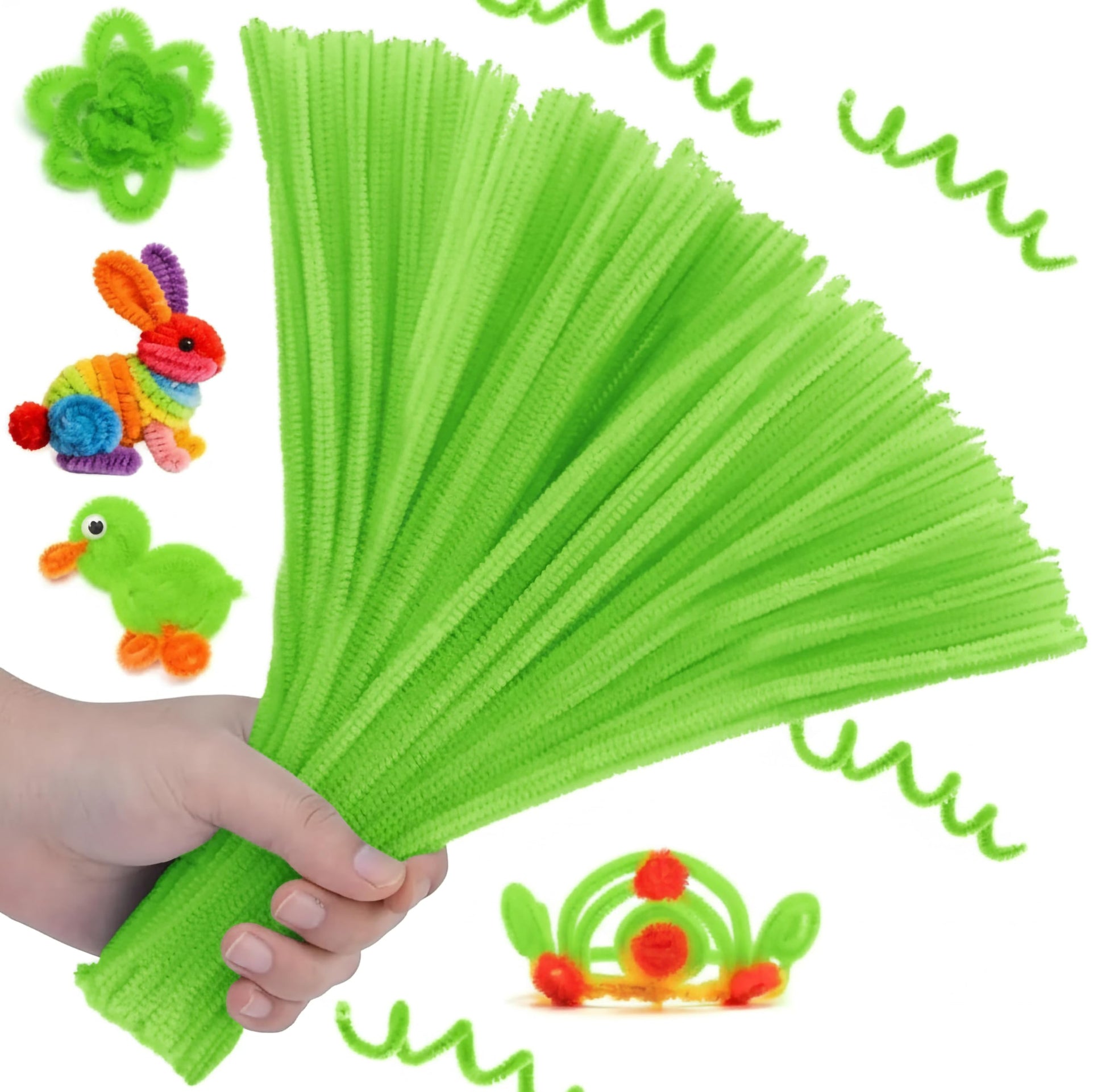 Create detailed school art and DIY decoration using fuzzy light green bendable craft wires.