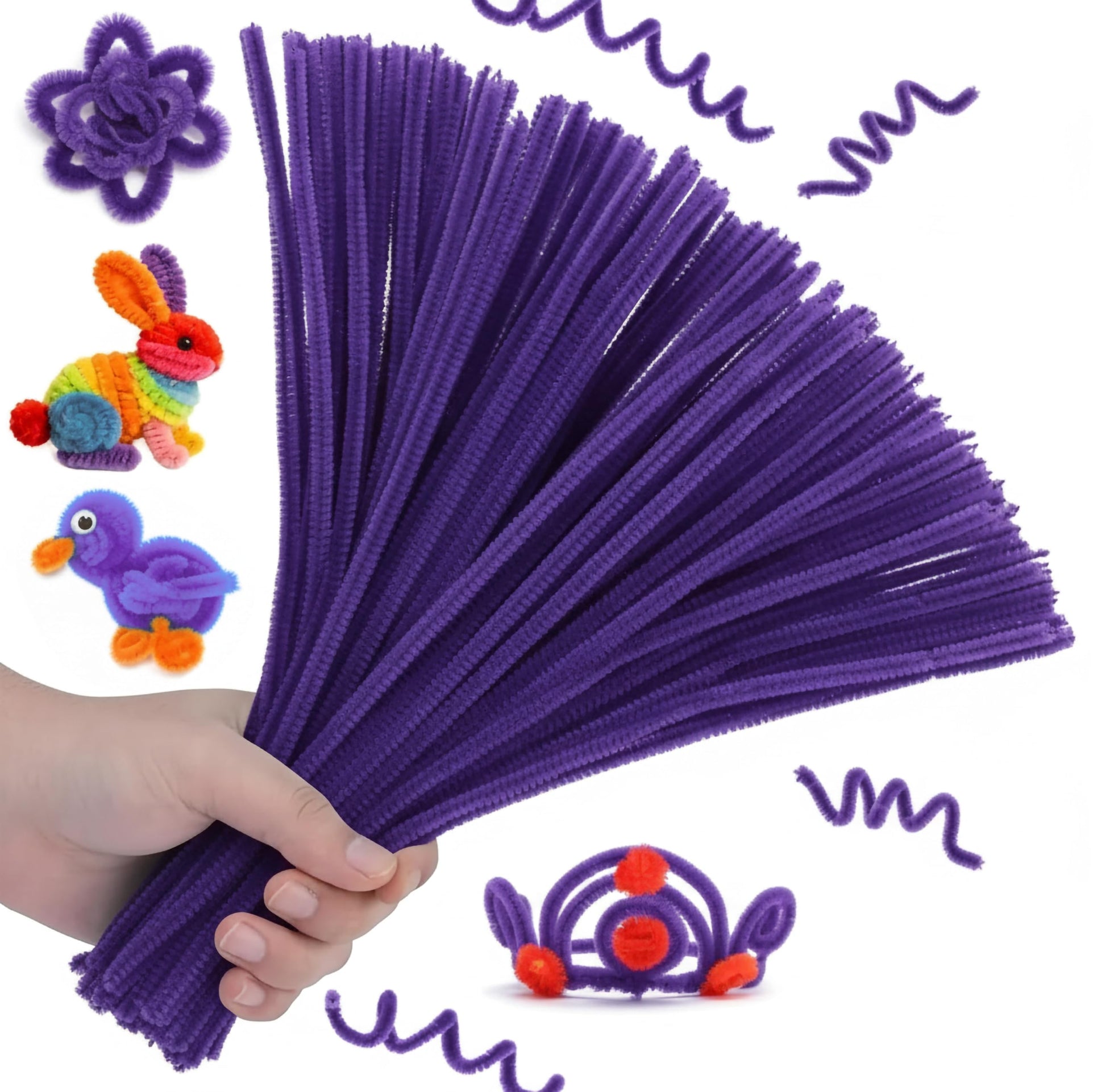 Build kids creative projects and flower making around fuzzy dark purple bendable craft wires.