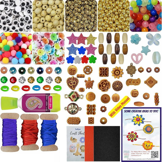 The look of kids rakhi making kit metal and thread beads suits bracelet making, necklace making and DIY jewellery projects, especially for clean decorative look.