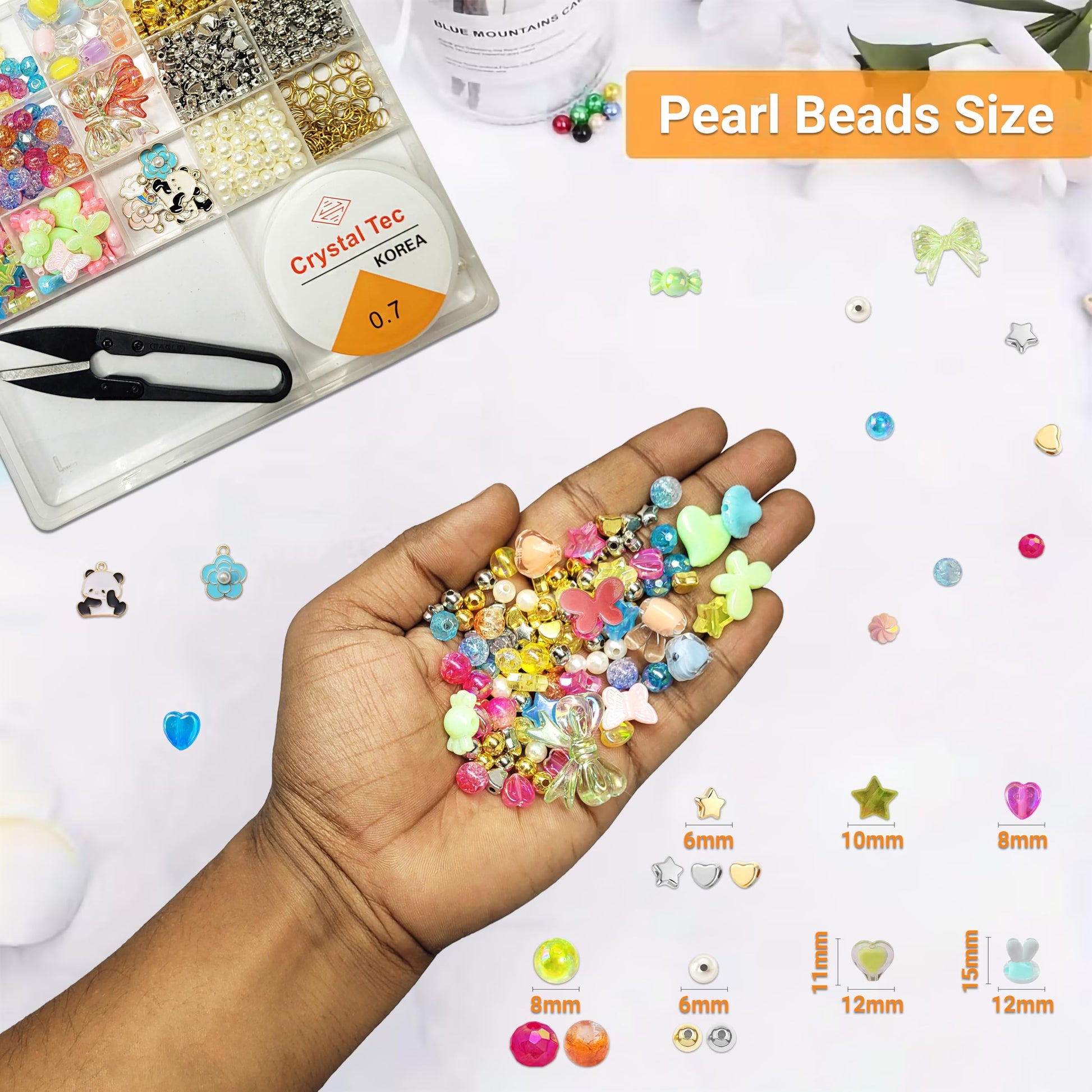 Multicolor Bracelet Making Kit for Girls Age 8-12 Years Old with Beads Acrylic. Assorted layout image showing beads organized for bracelet and DIY projects.