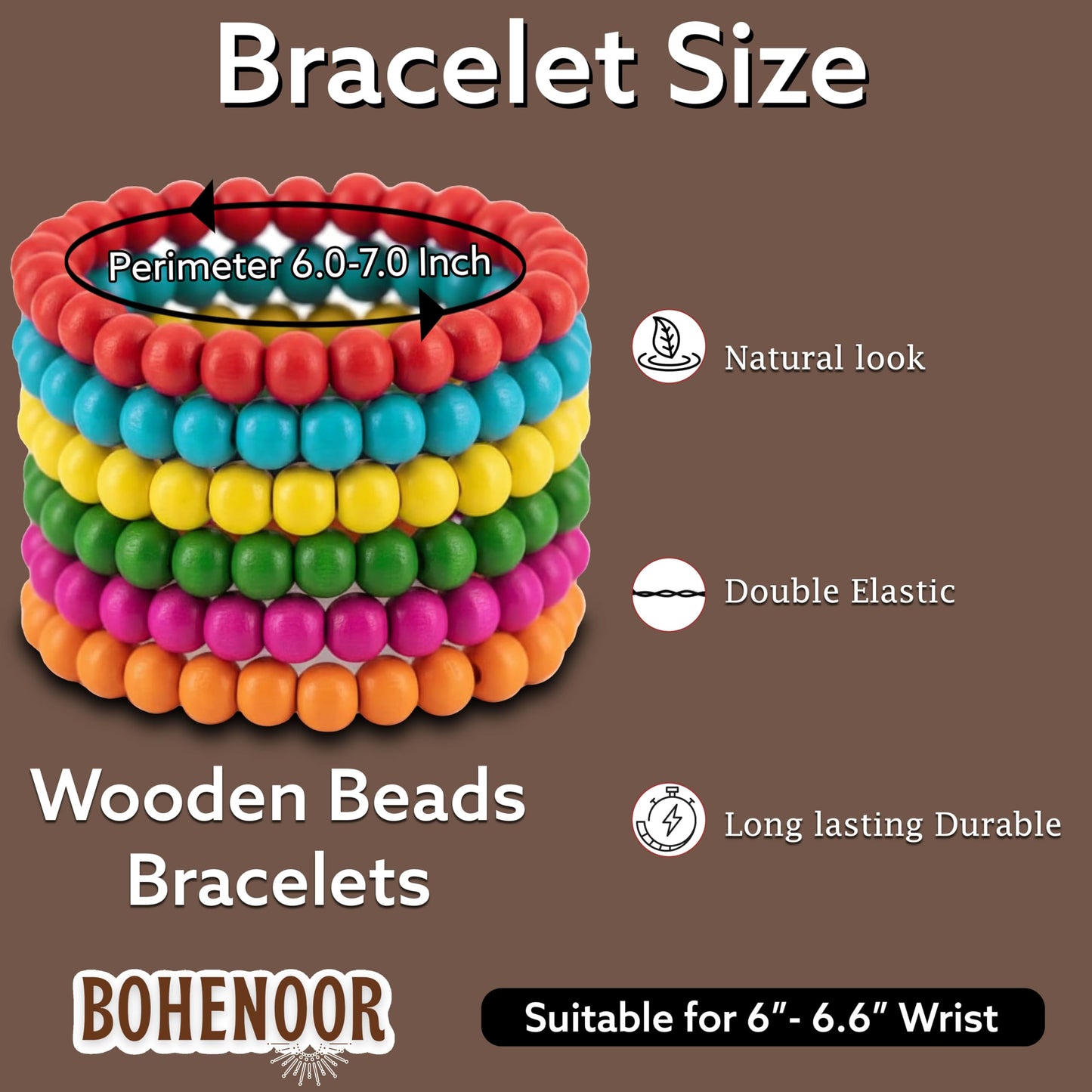 Multicolor Wooden Bead Bracelet Set for Women & Girls Multicolour image 3