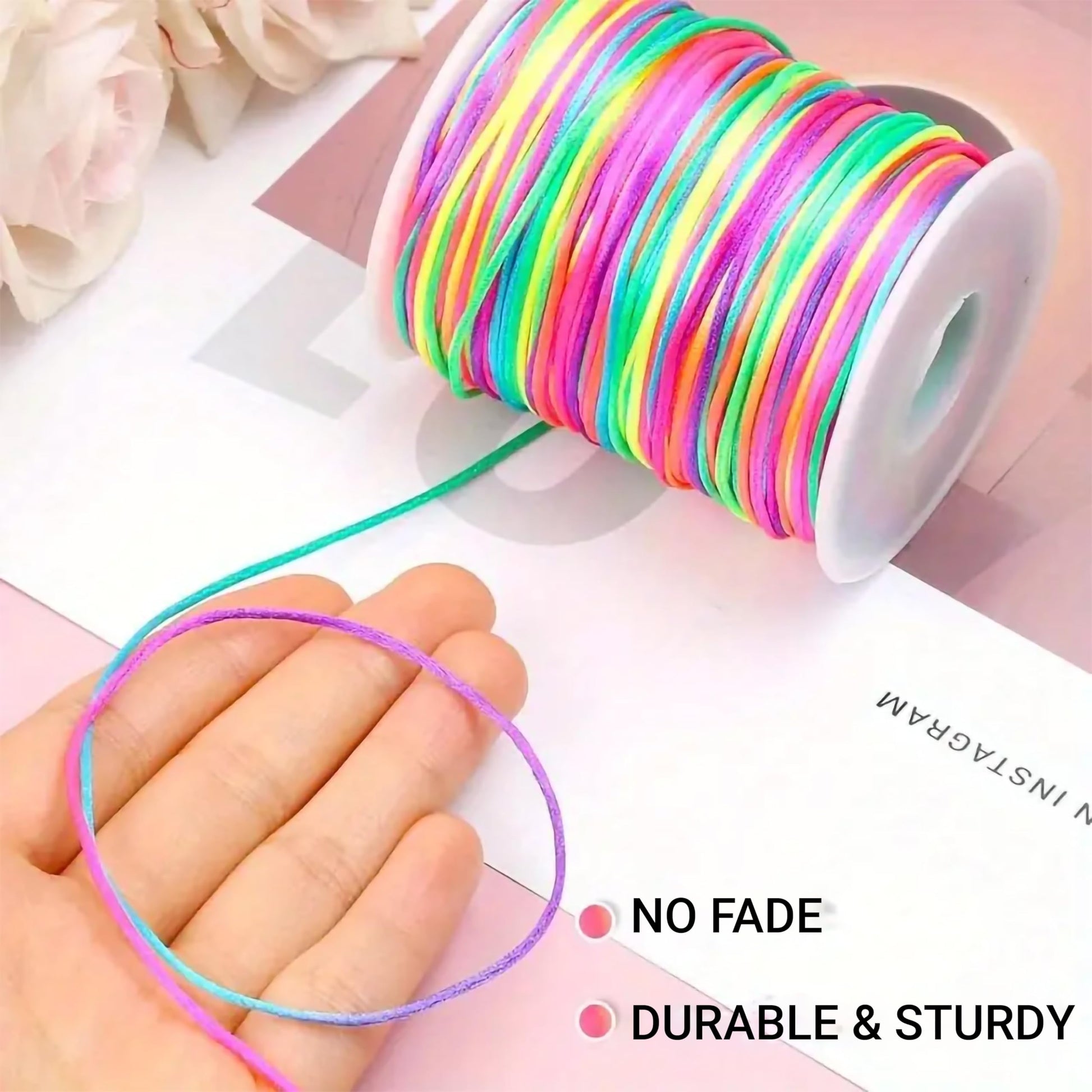 Multicolor Rainbow Elastic String Roll Nylon. Alternate angle image showing product appearance and use.