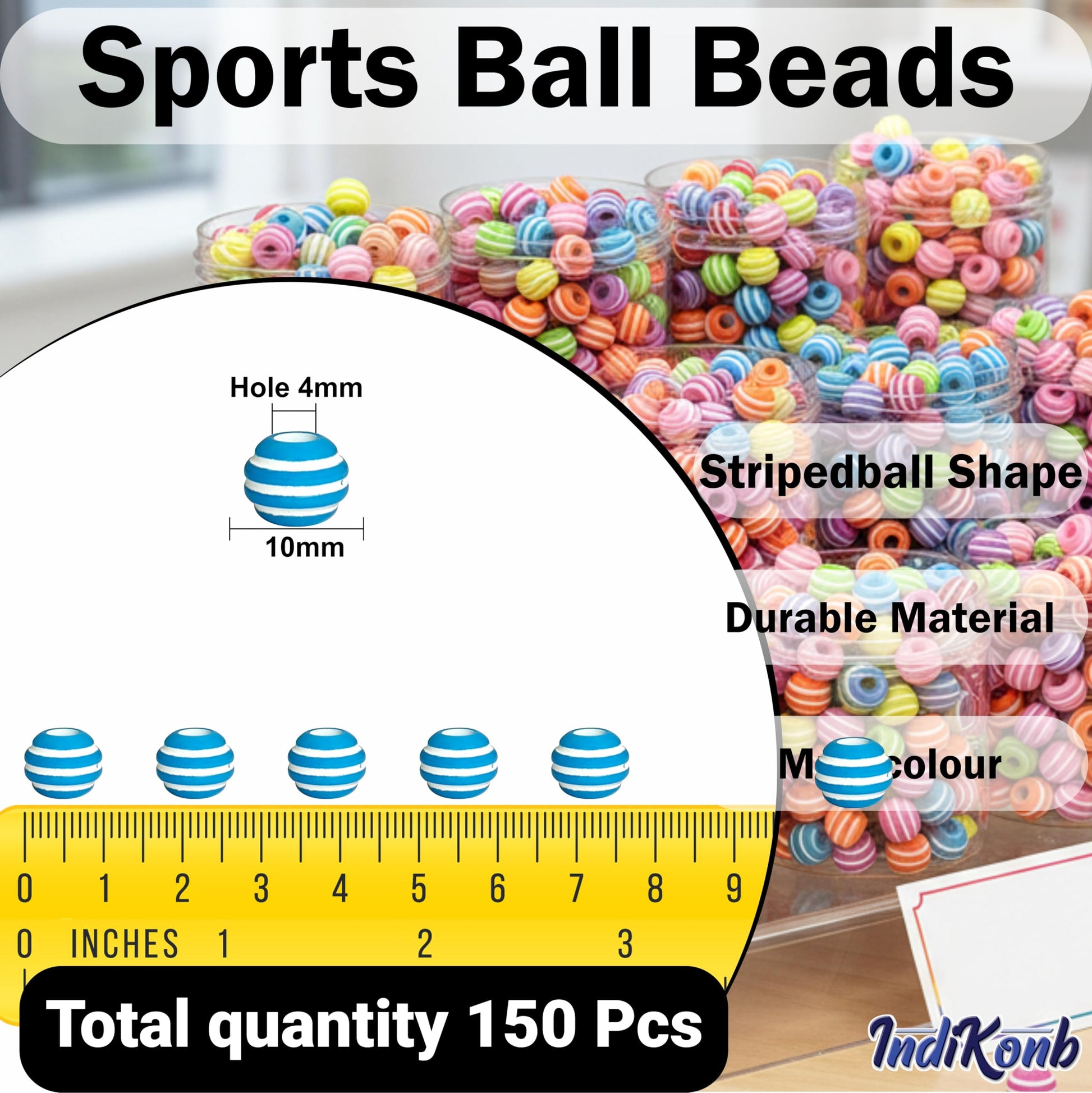 Round beads with vibrant stripe design in mixed colors