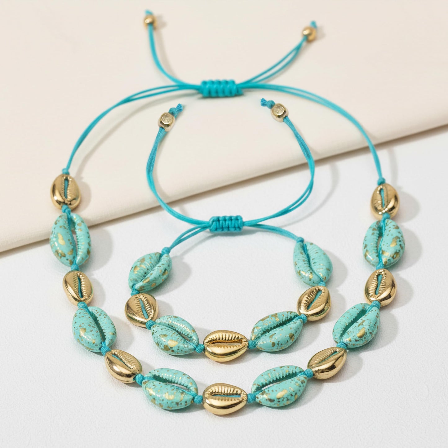 Trendy beach shell necklace and bracelet set for girls lightweight boho jewellery