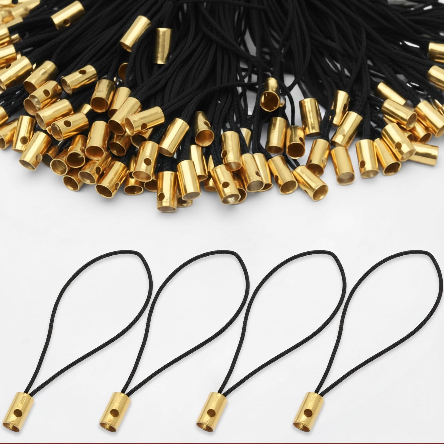Build playful wrist straps and phone charms with gold 50 pcs cords, beads and connector loops.