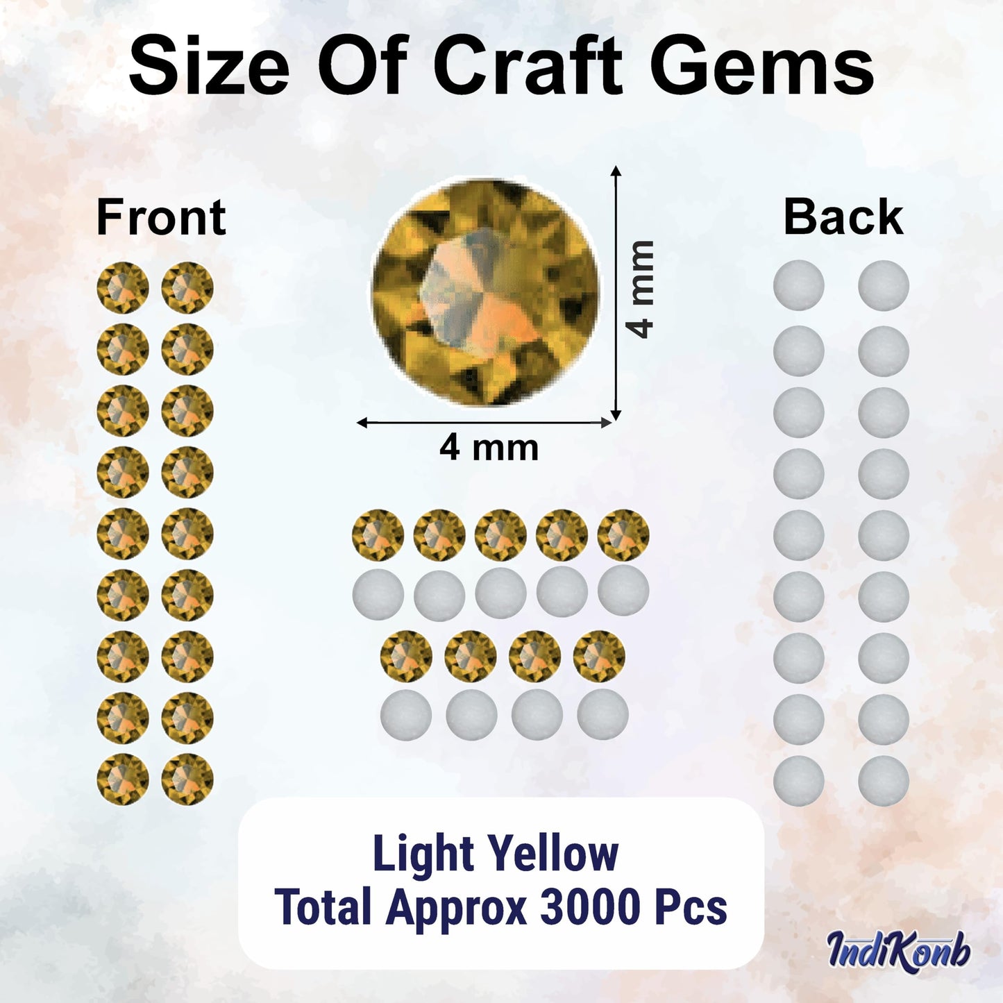 Light yellow 4mm and multicolour 4mm, 5mm, 6mm rhinestones and flatback stones are a clean finishing element for Lippan art and fabric decoration.