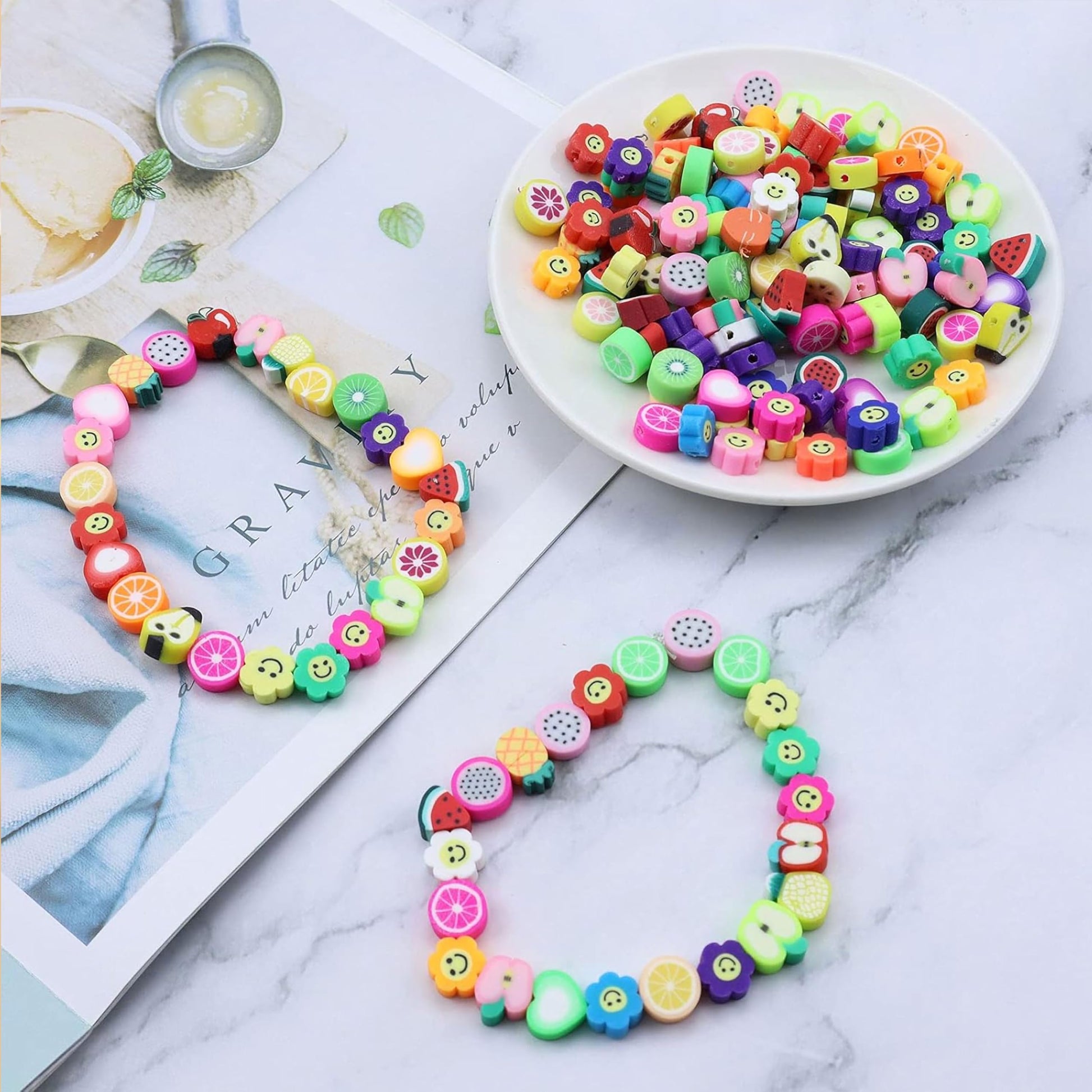 Multicolour fimo and polymer clay beads fit into DIY jewellery projects, beading craft and decorative craft finishing without making the design feel heavy.