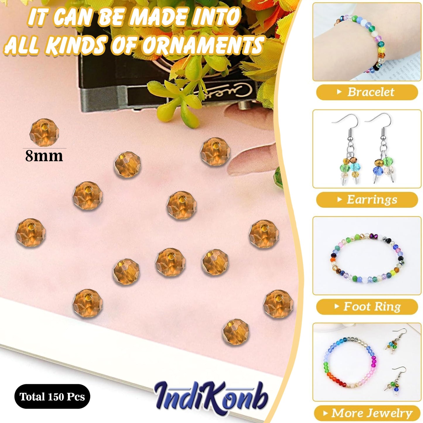 Brown and transparent 8mm and 90 grams beads keep necklace making and DIY jewellery projects visually clean while adding handmade beadwork accent to handmade projects.