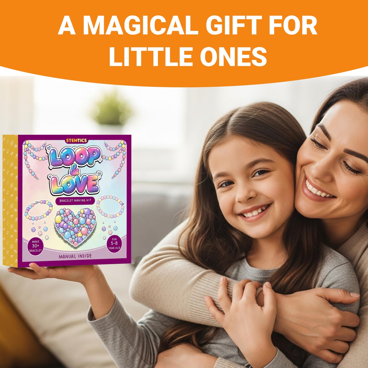 Multicolor Bracelet Making Kit for Girls Age 5-8 Years Old with Beads Acrylic. Additional close-up image highlighting material texture and color variety.