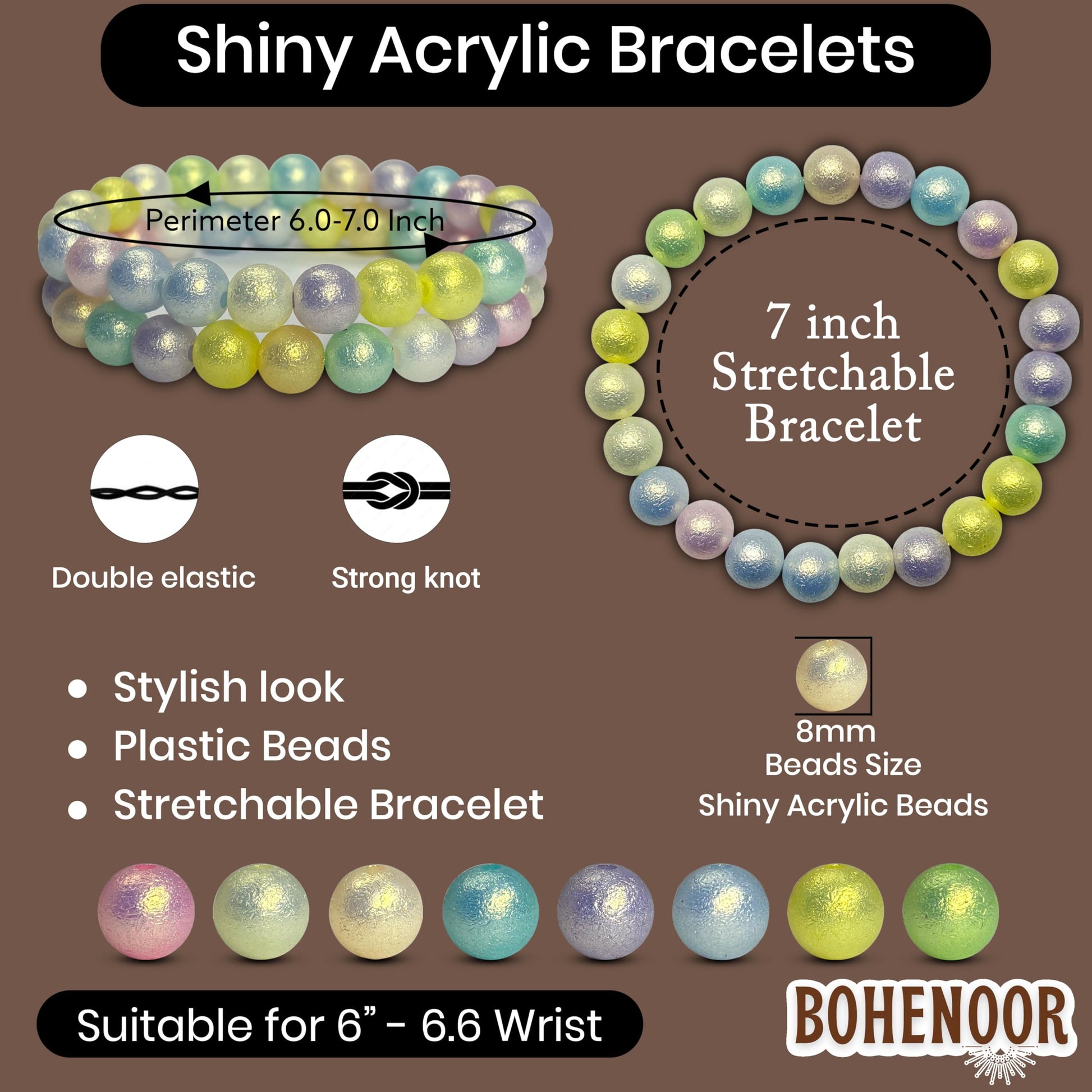 Pastel Rainbow Beaded Bracelet Combo for Girls, Elastic Pack Of 2 image 5
