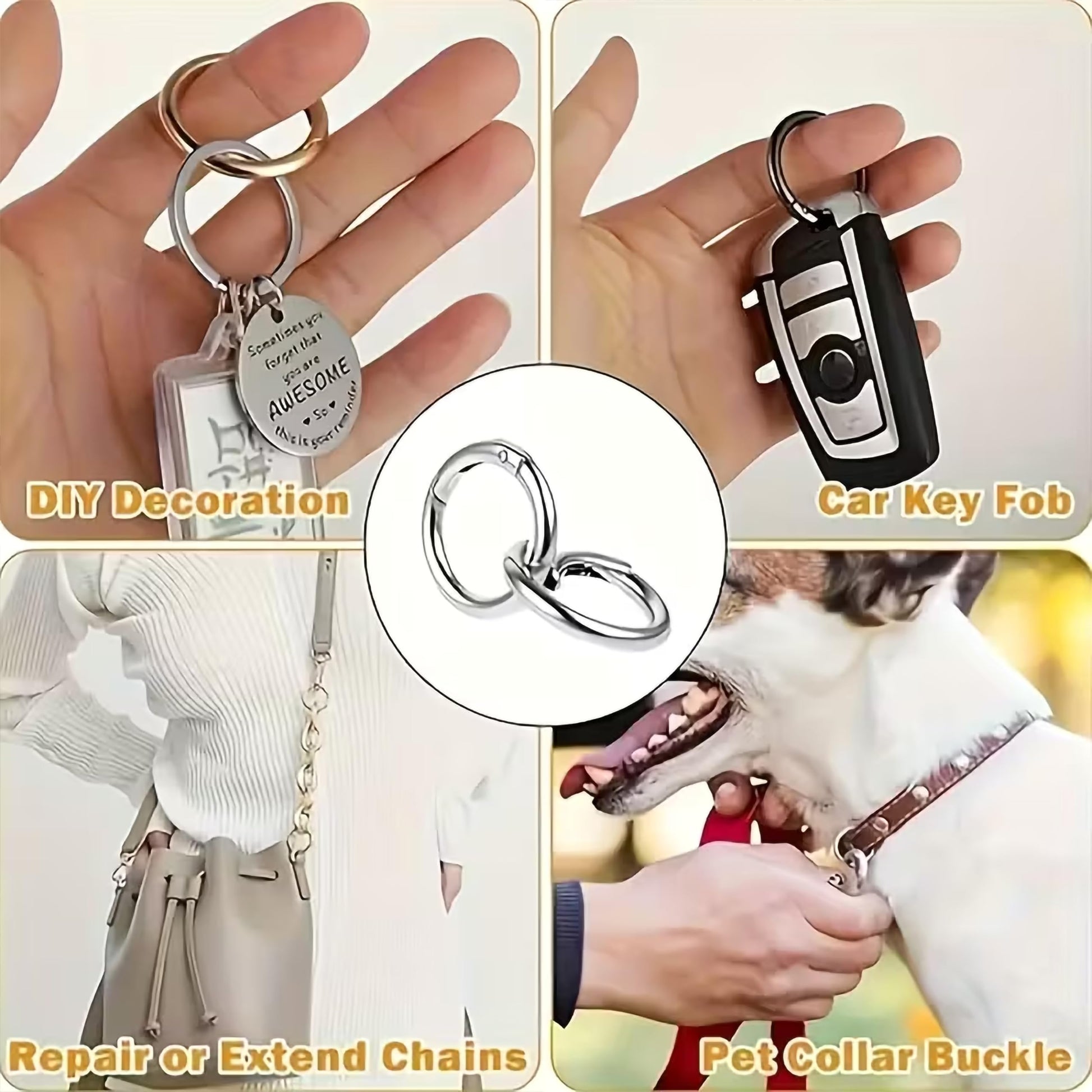 Show a clean craft look in keychains with easy-open bag charm connectors for bag charms.