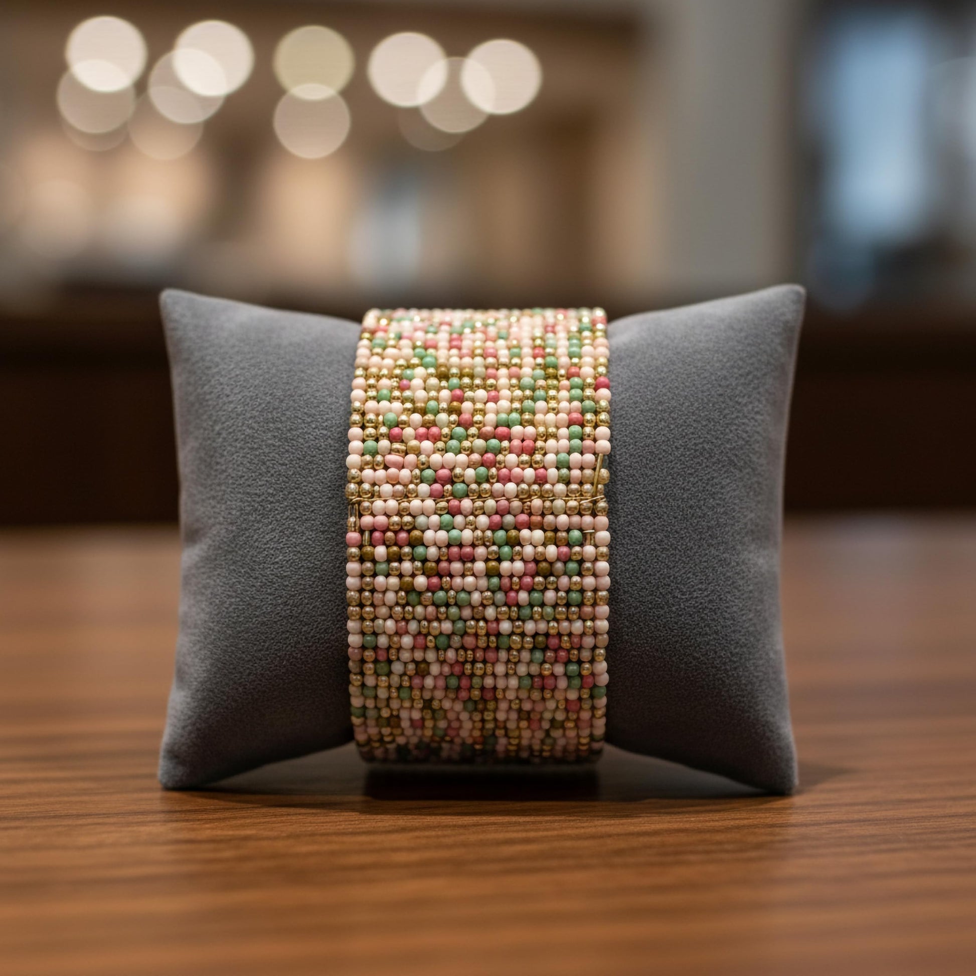Vibrant seed bead cuff bracelet stacked bangle look