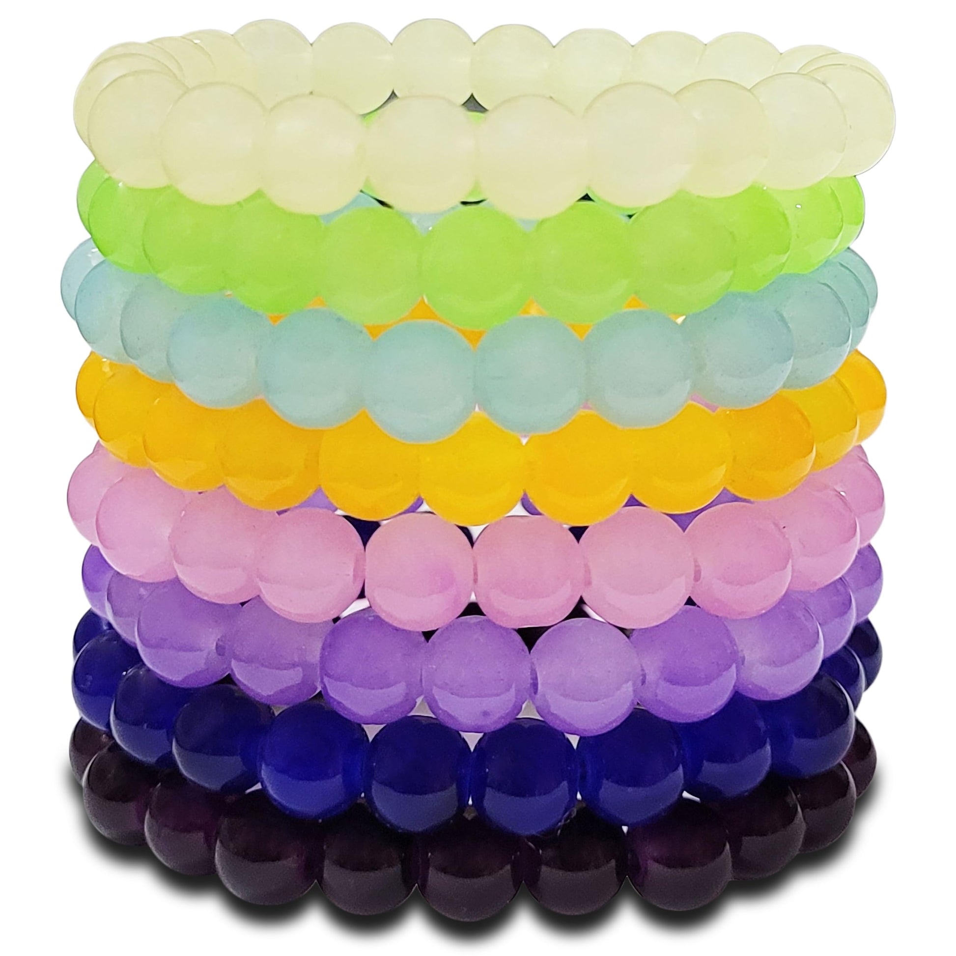 The fresh colour mix and a polished handmade look of multicolour glass and elastic bracelet supports party wear.