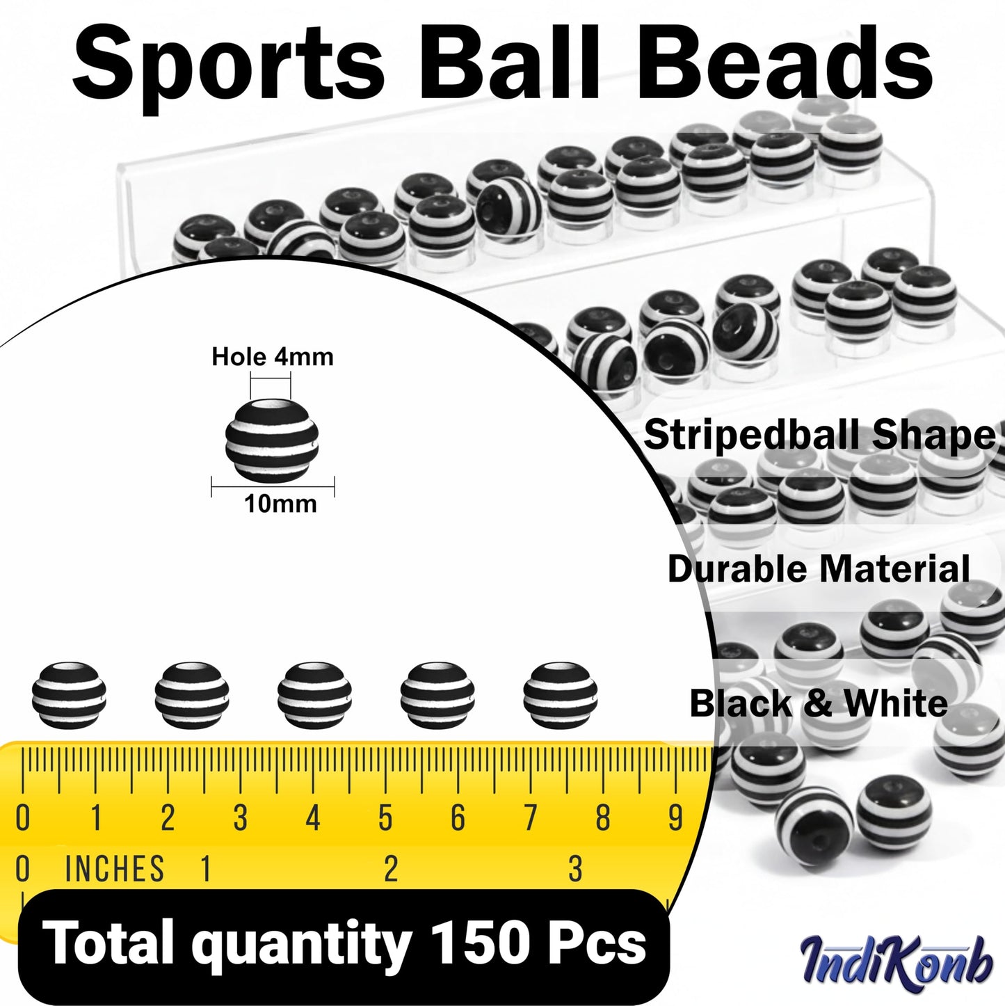 Round acrylic beads with monochrome stripe design