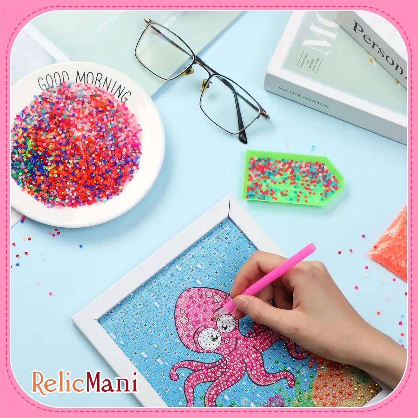 15 Multicolor 5D Diamond Painting Tool Kit with Pen Tray and Box. Detailed image showing box compartments and tool arrangement.