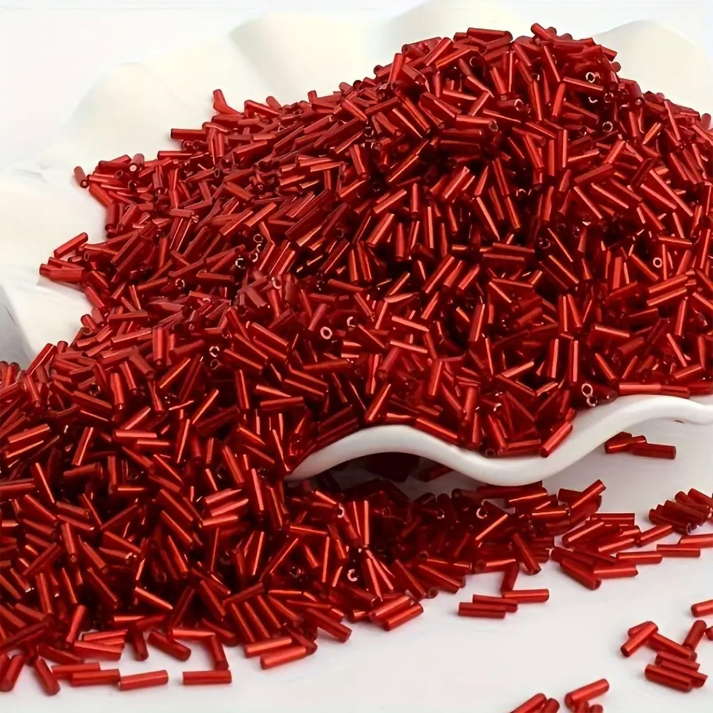 Red and silver 5mm bugle small cut cylinder silverline tubes 5mm shiny helps create clean in DIY craft projects, creative hobby work and decorative handmade designs.