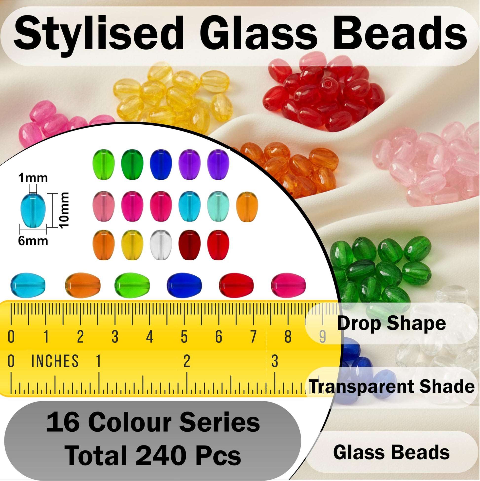 These multicolour transparent small hanging beads bring handmade charm to saree kuchu work and earring drops.