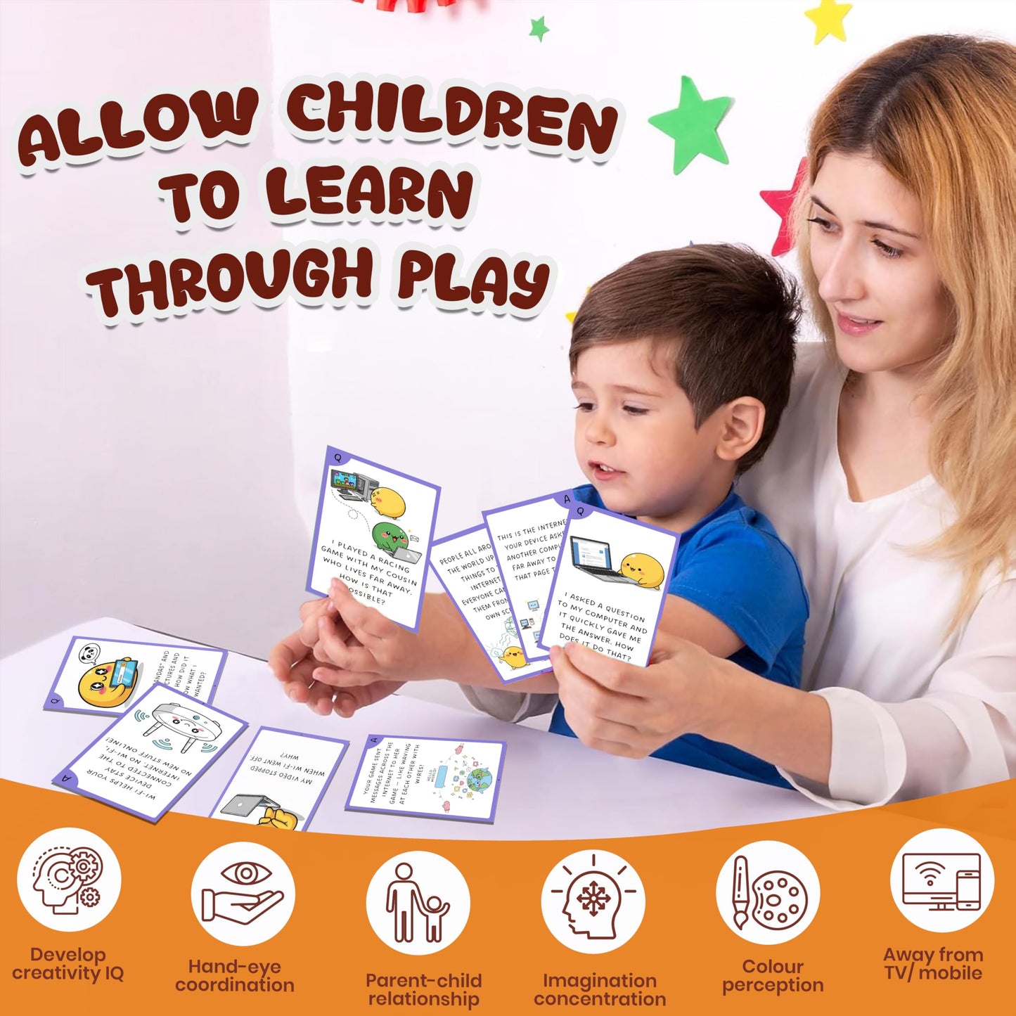 Multi-color Internet and Ai Science Flash Cards for Kids Set Paper. Detailed image showing material, texture, and design.