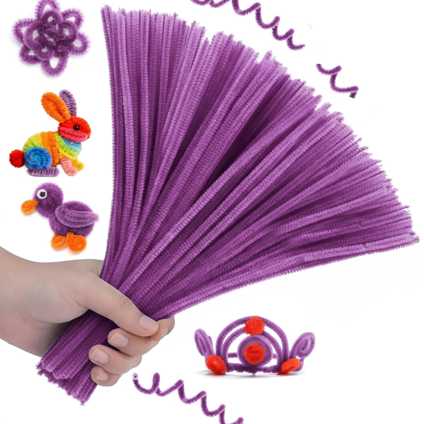 These soft chenille pipe cleaner stems bring soft fuzzy texture to DIY decoration and kids creative projects.