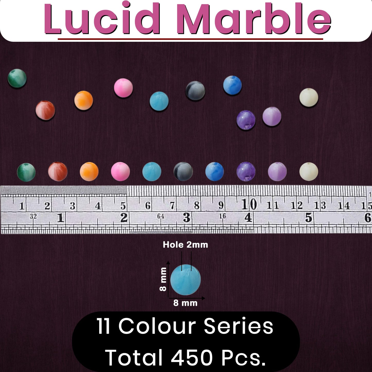 Multicolor Plastic Lucid Marbles Beads Set Size 8mm for Bracelet and Acrylic. Close-up image showing color, shape, finish, and texture details.