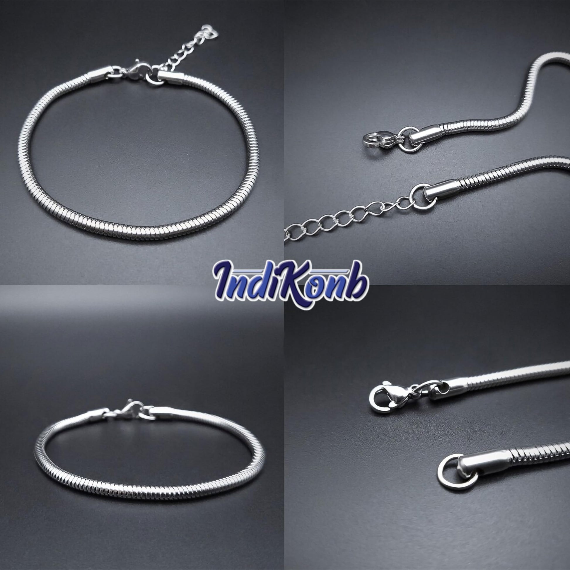 Silver Steel Snake Bracelet Making Cord Chain for Women and Girls Stainless Steel. Alternate angle image showing the bracelet shape and finish.
