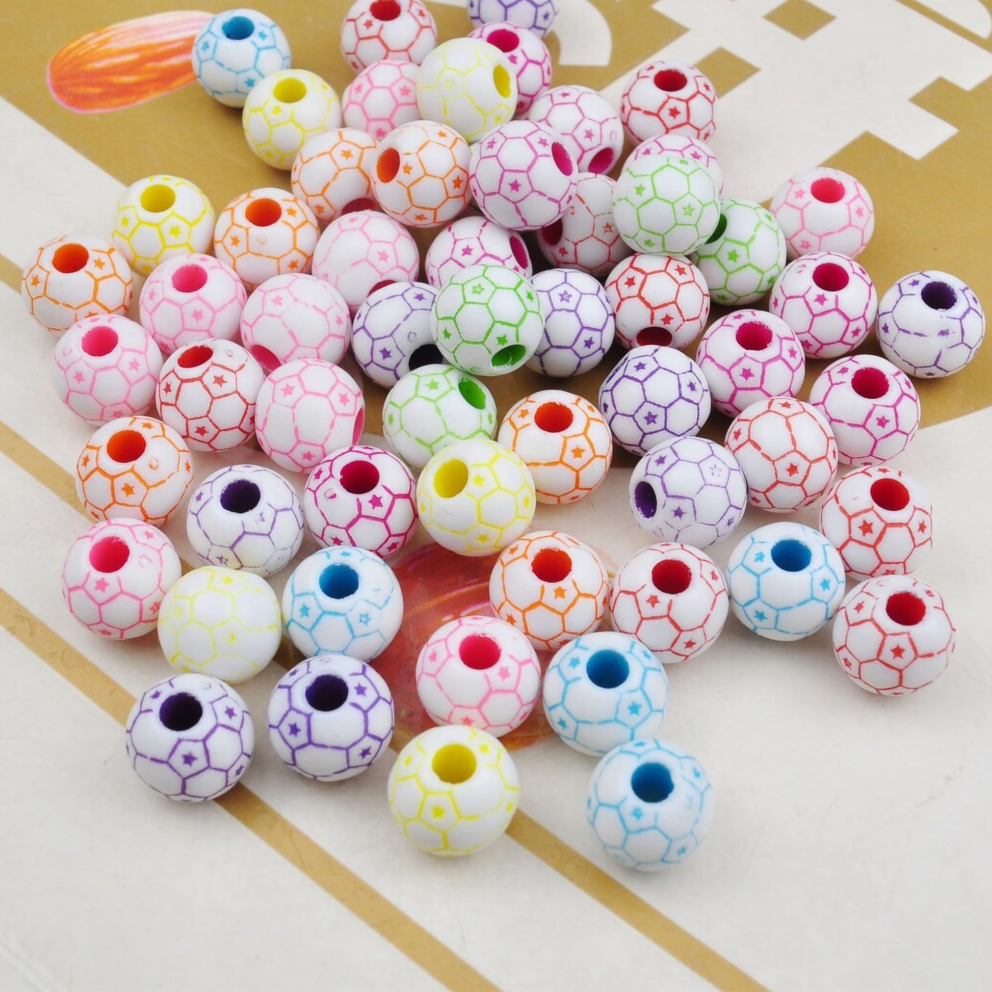 Assorted color beads with soccer design for crafts