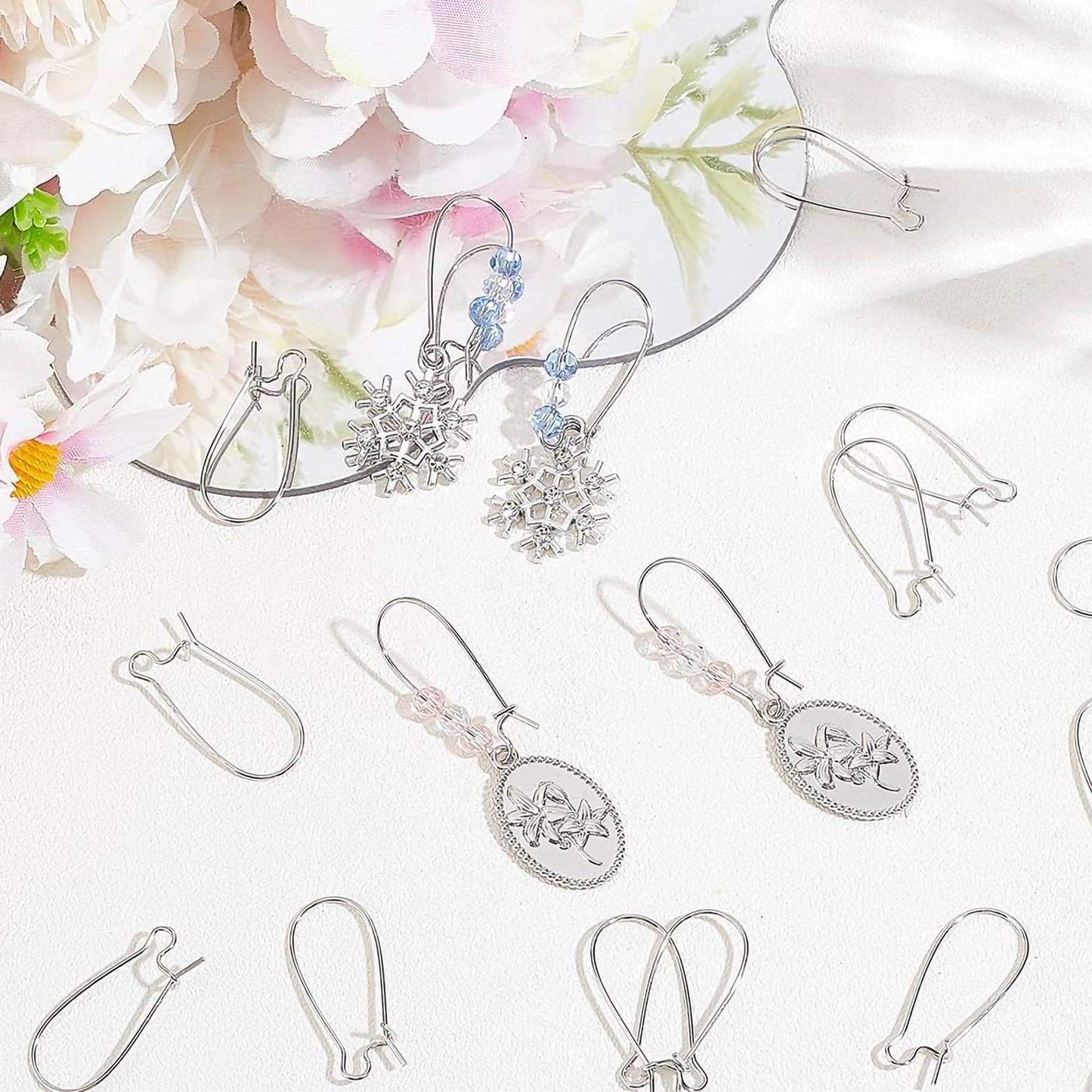 Large Silver Earring Hooks metal. Alternate angle image showing product appearance and use.