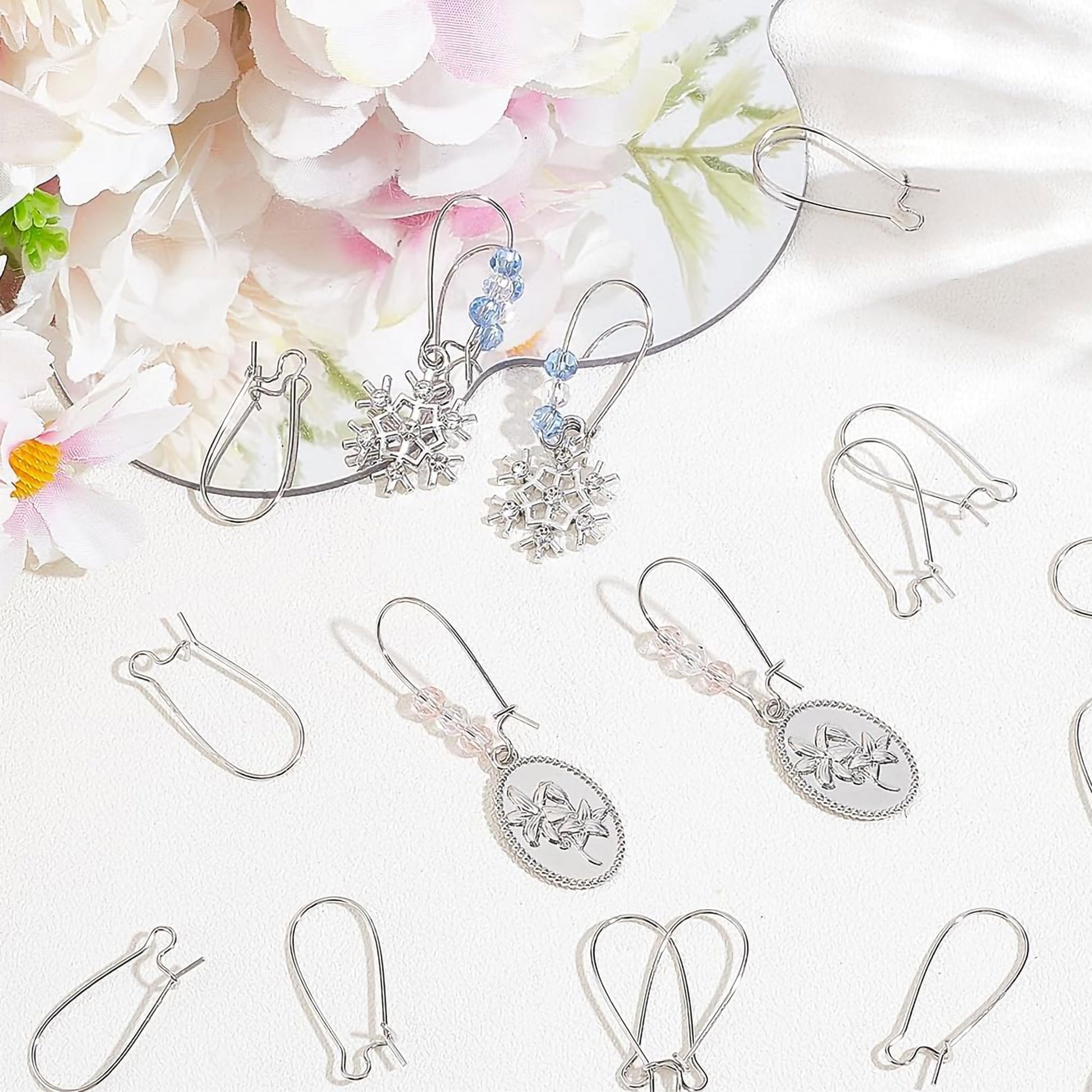 Large Silver Earring Hooks metal. Alternate angle image showing product appearance and use.