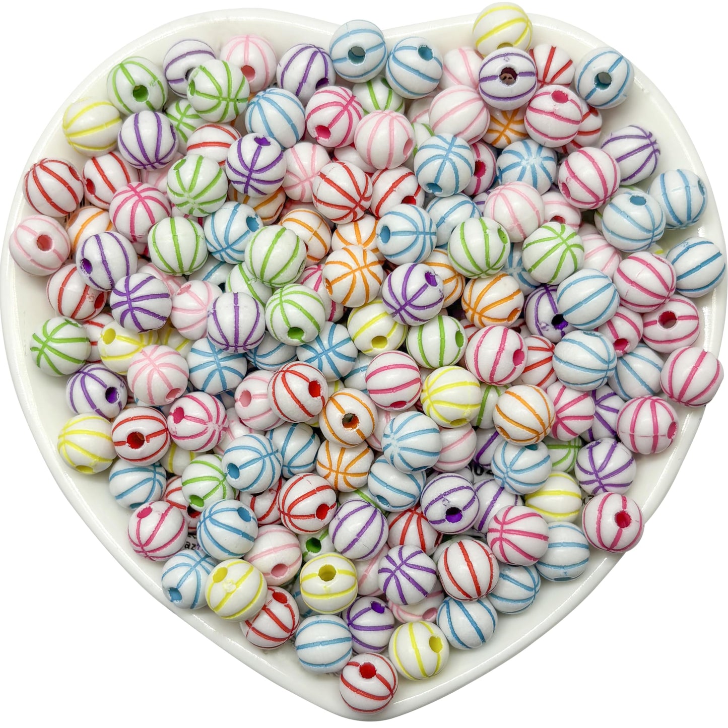 White round beads with colorful stripe pattern