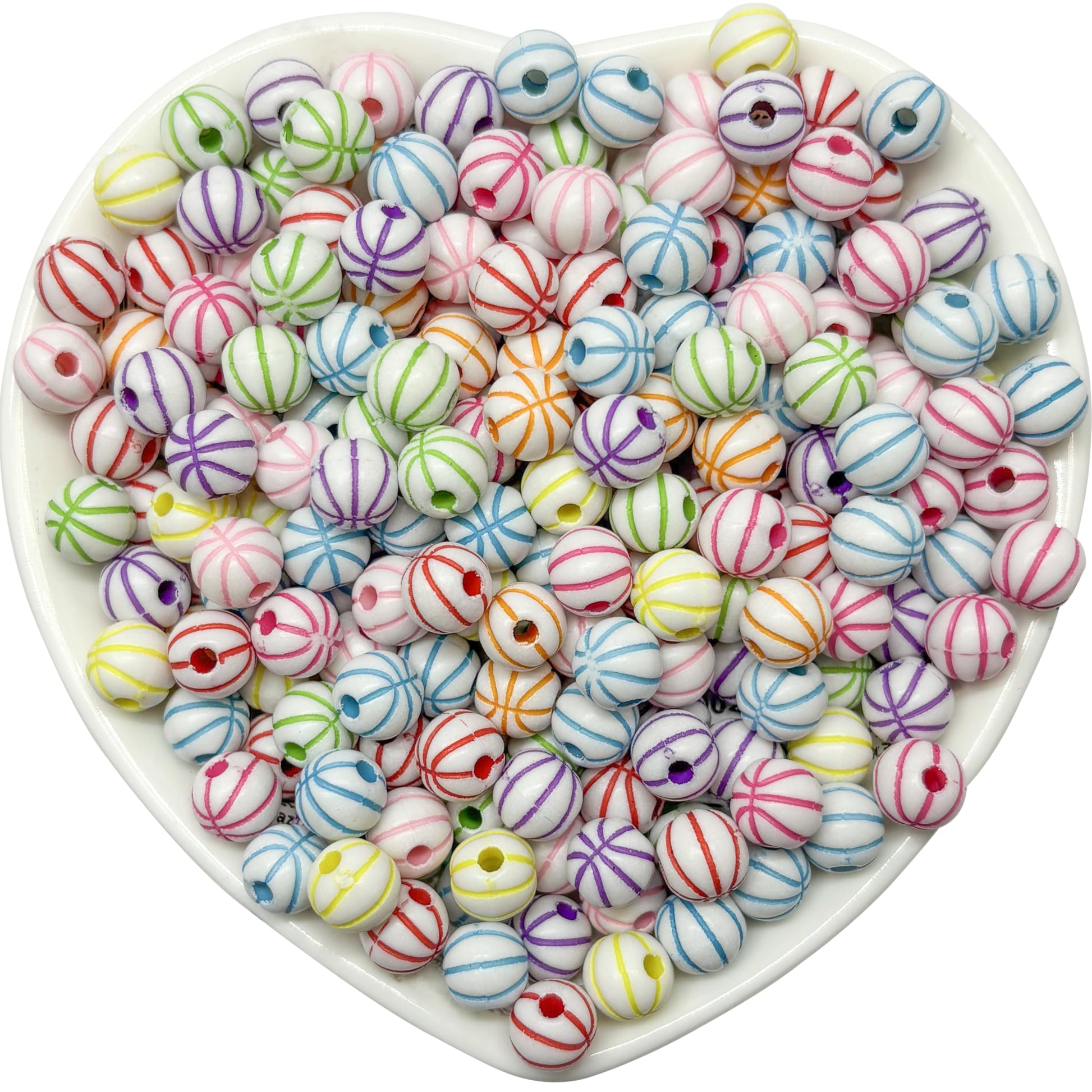 White round beads with colorful stripe pattern