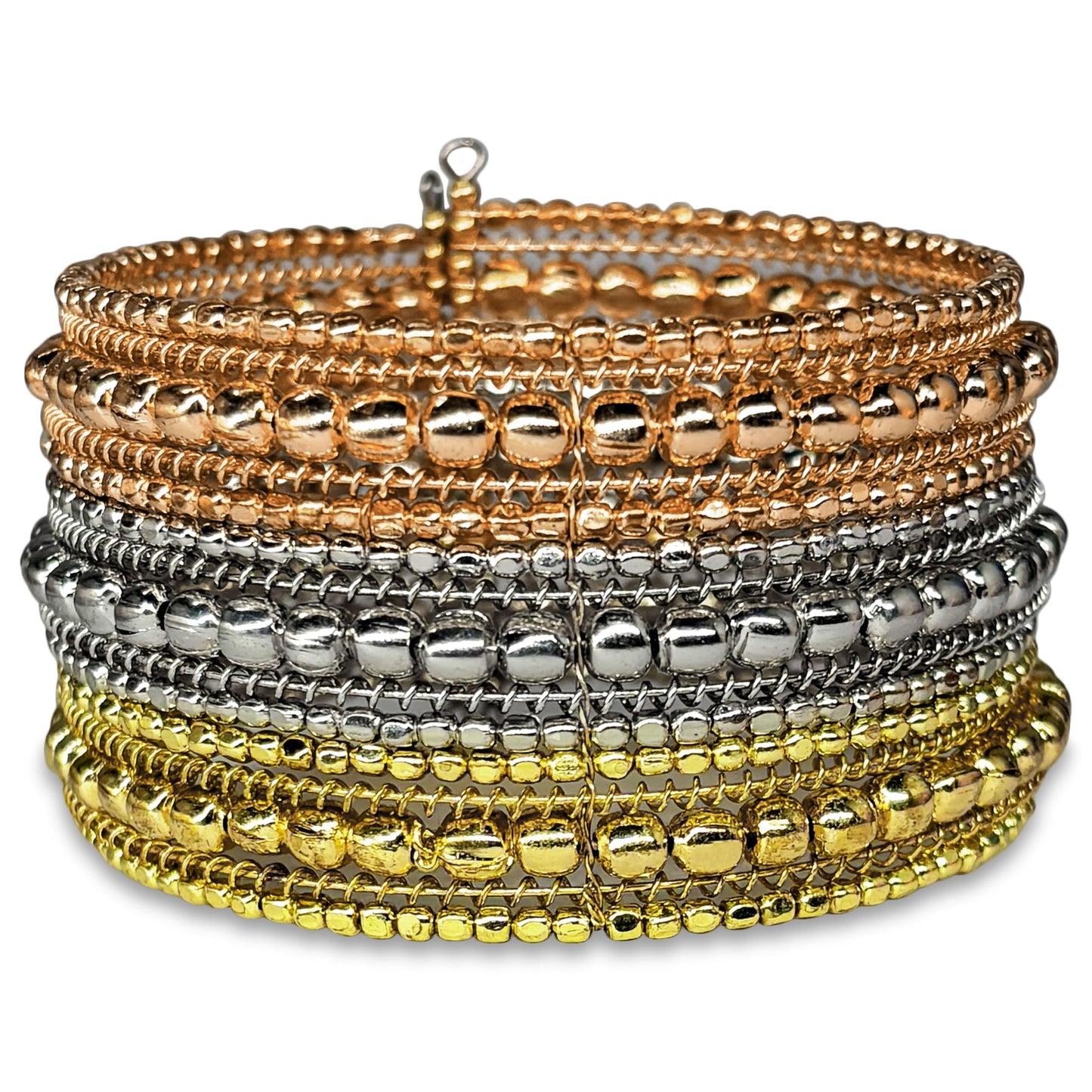Chunky Metal Cuff Bracelet Set for Women & Girls, Golden TRI TONE product image