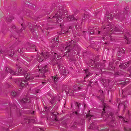 Pink and rainbow 5mm bugle small cut cylinder rainbow tubes 5mm shiny brings a polished accent to DIY craft projects, creative hobby work and decorative handmade designs.